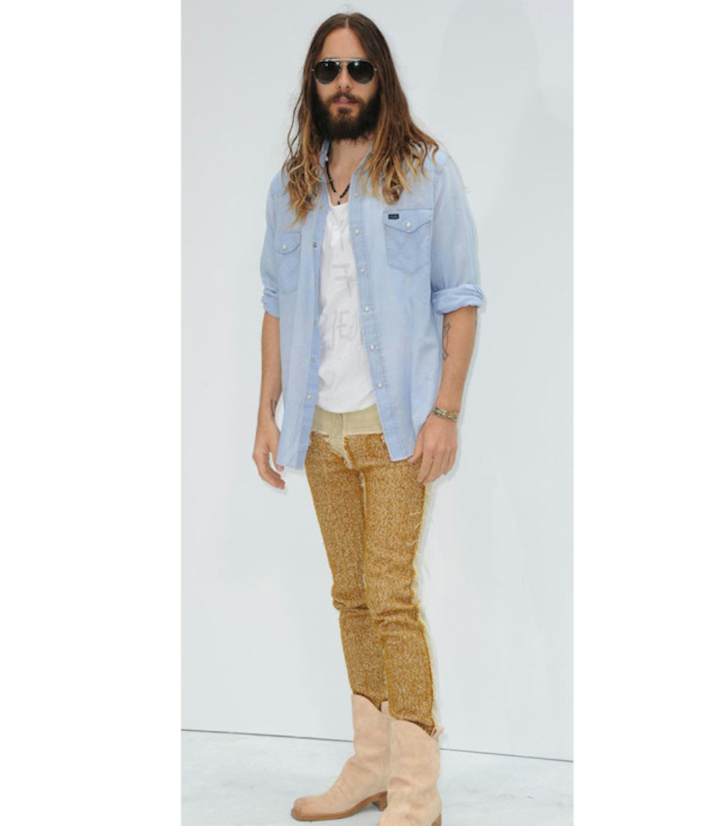 jared-leto-chanel-couture-show-aw-14-blue-shirt-cowboy-boots