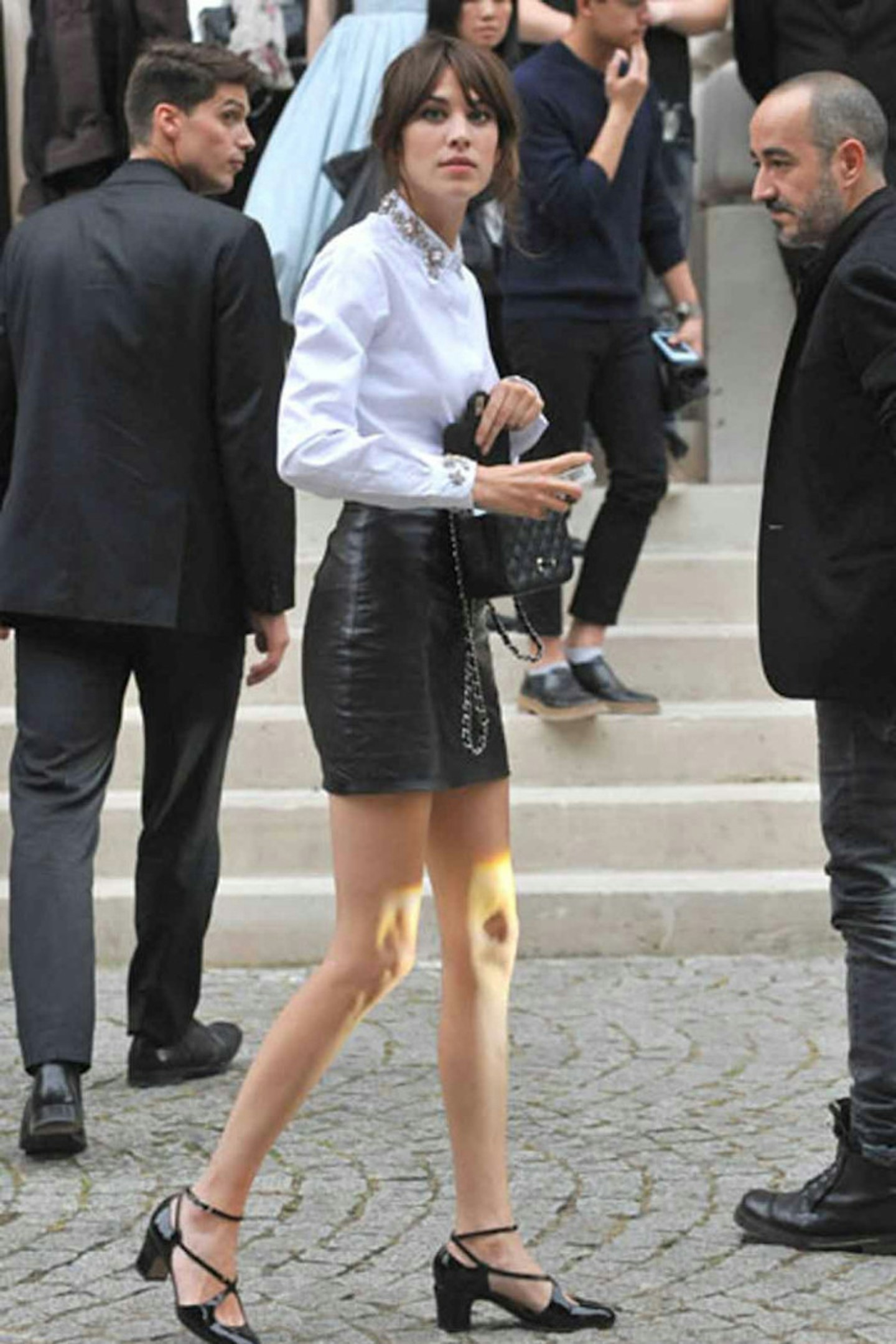 Alexa Chung style valentino shoes leather skirt