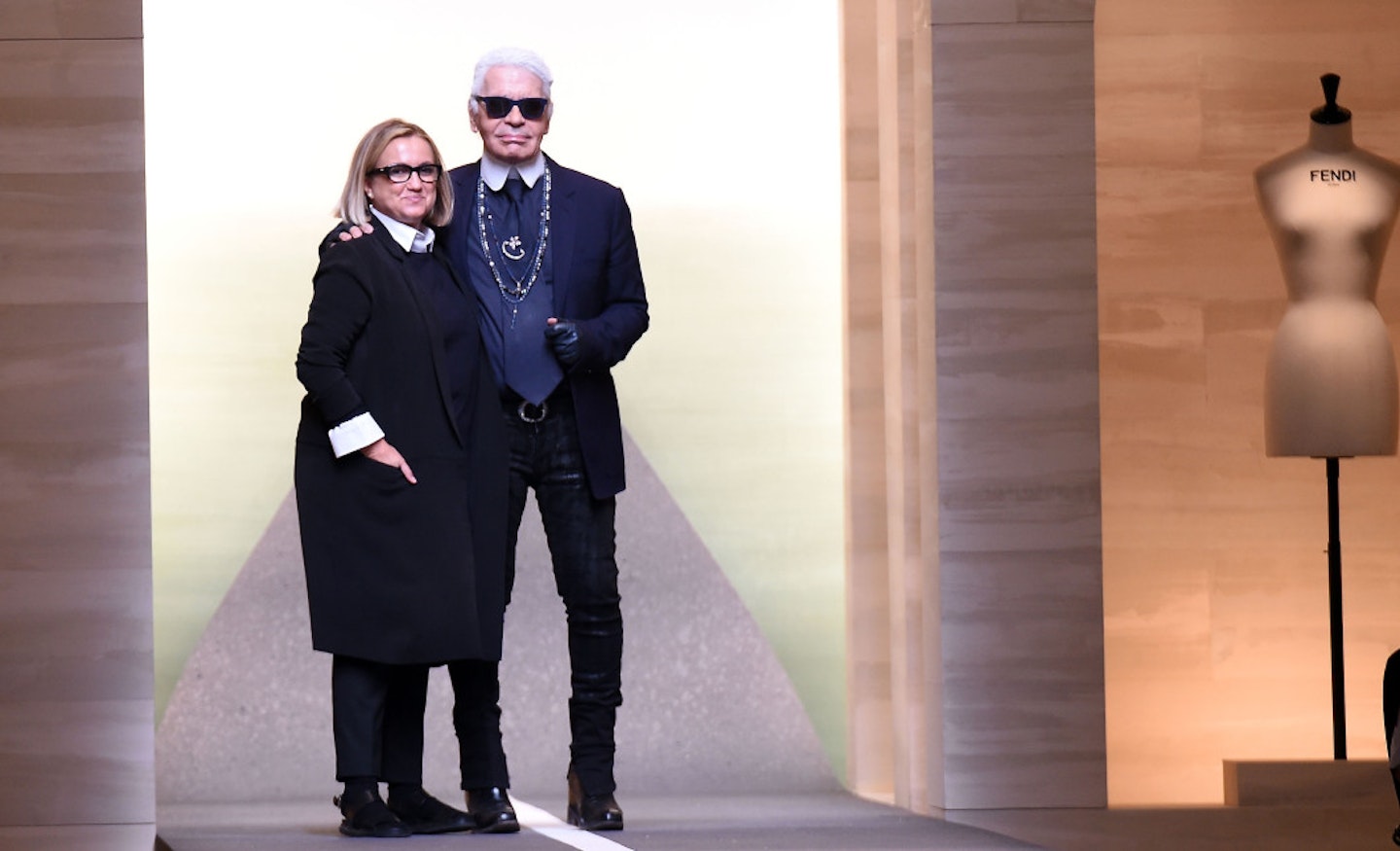 Karl Lagerfeld and Silvia Venturini Fendi at Milan Fashion Week 2014 [Getty]