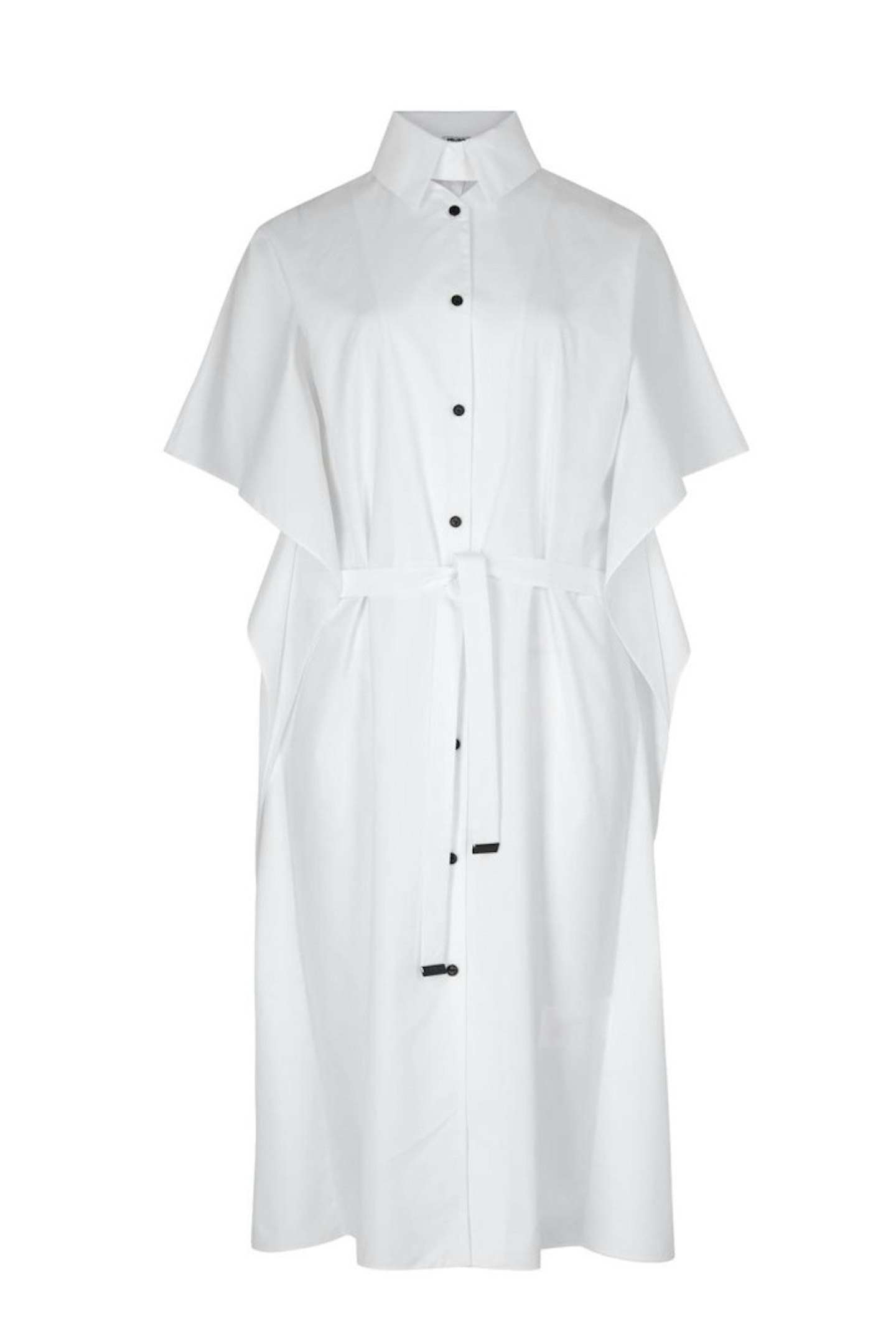 Voluminous shapes look so chic when it white cotton and a match belt makes sure you show off your waist.