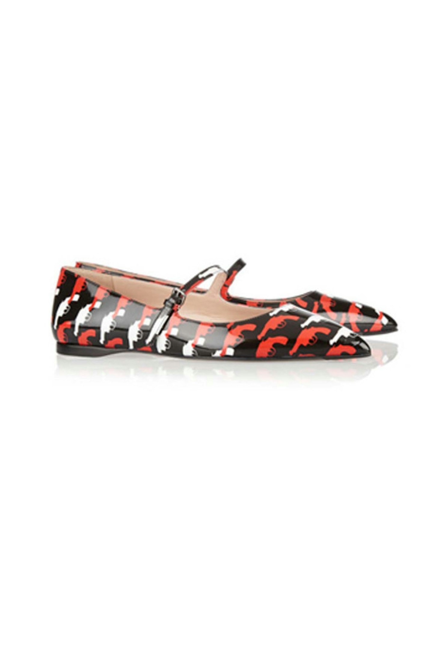 38. Pistol-print patent-leather point-toe flat shoes, £325, Miu Miu at Net-A-Porter