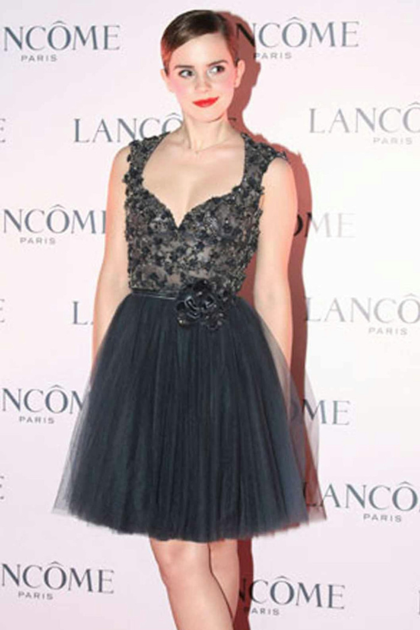 Emma Watson style lancome black dress flower