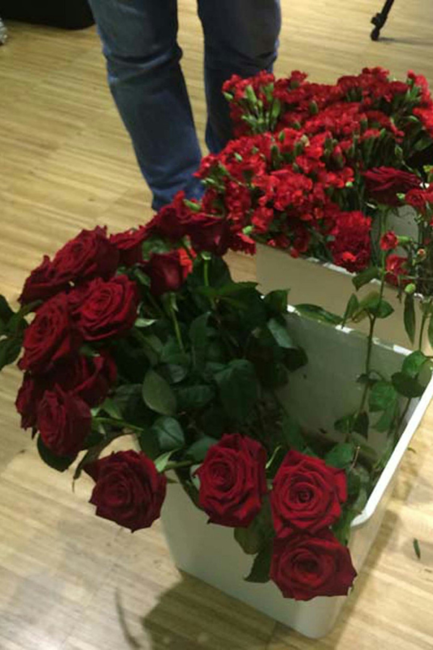 Red roses backstage at Dolce