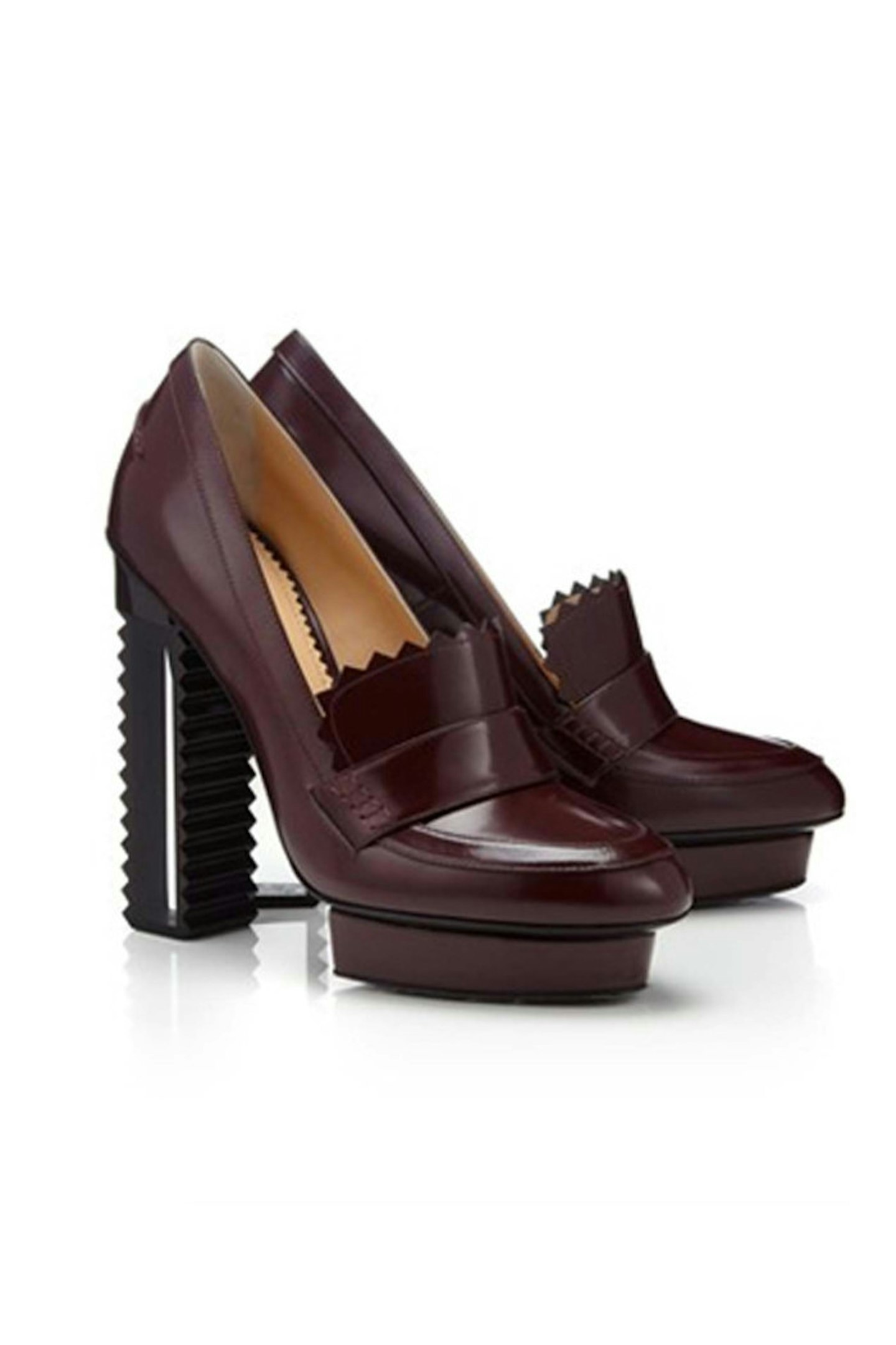 47. Aubergine leather moccasin Z heels, £750, Aperlai at Net-A-Porter