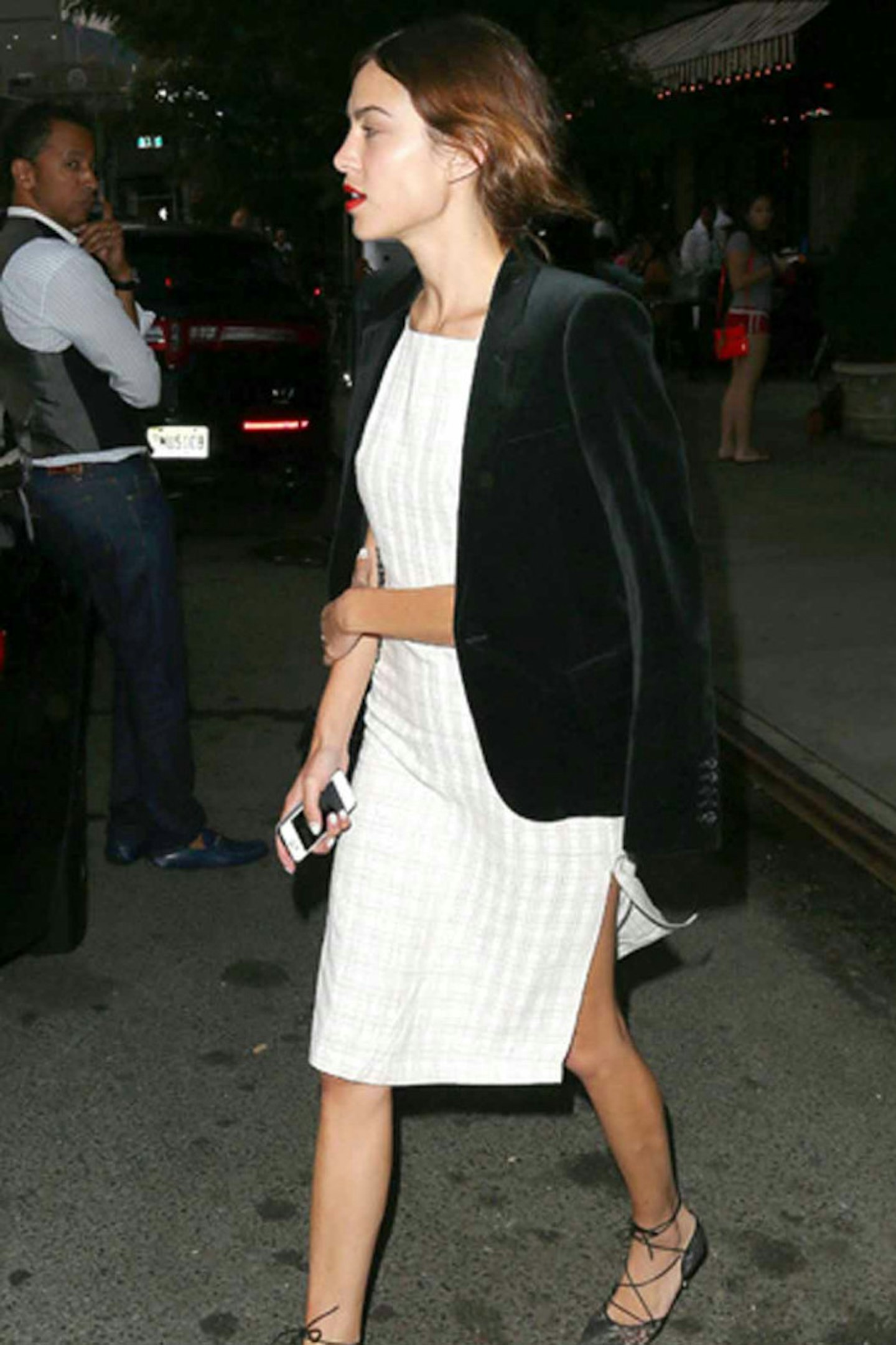 Alexa Chung style 2014 new york black blazer white dress