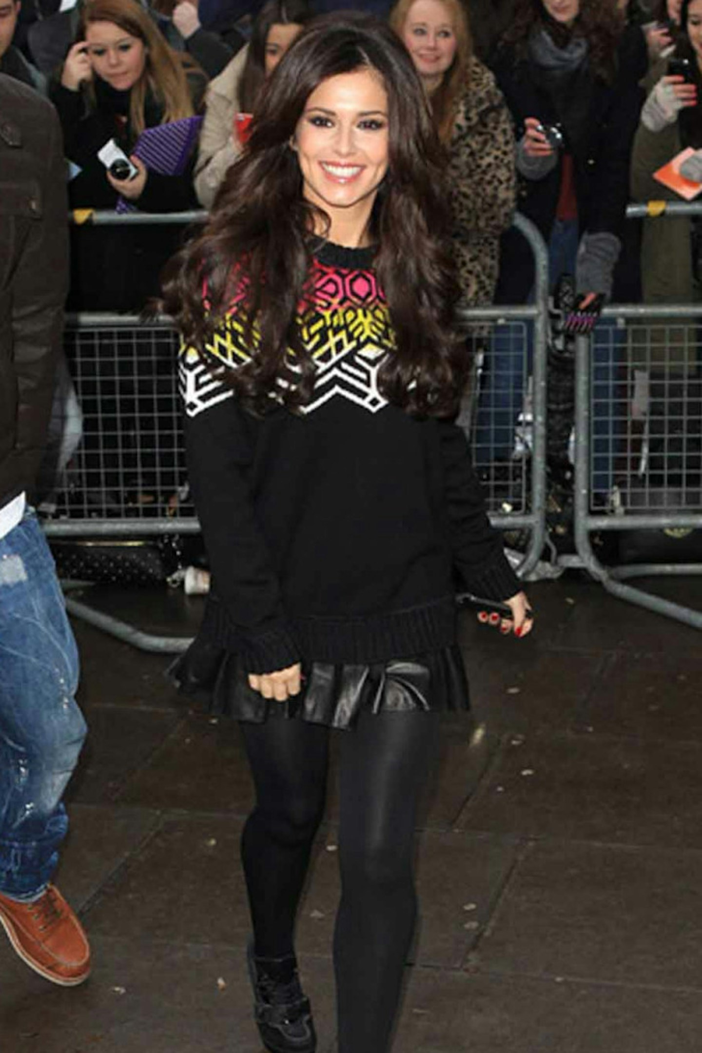 Cheryl Cole style 2012 print jumper leather skirt