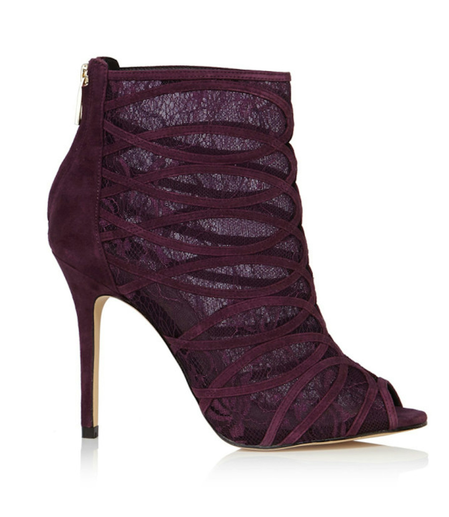 Burgundy lace and suede ankle boots