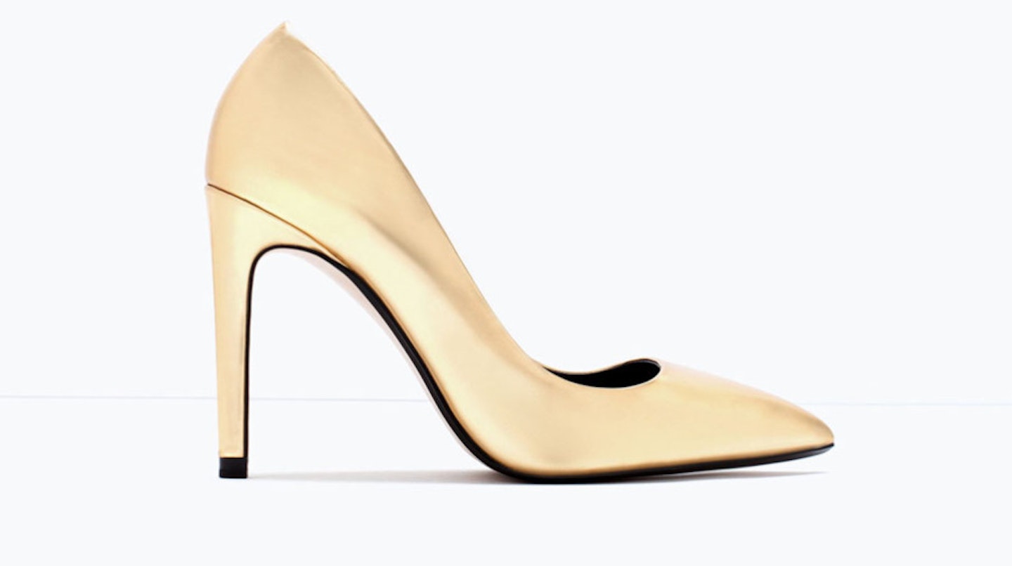 Zara - Laminated high heel court shoe, Gold - £39.99