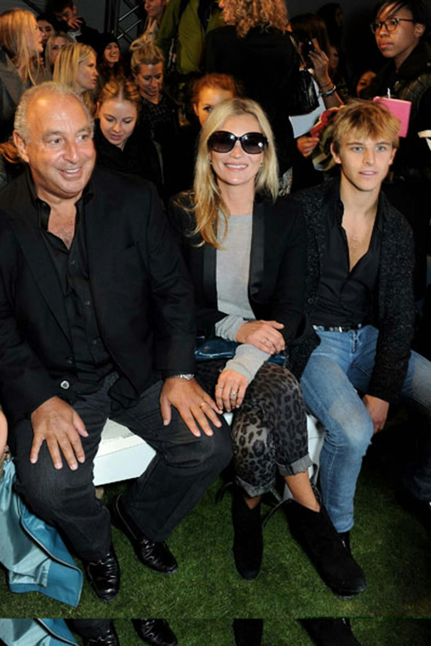 Kate Moss, Phillip Green and Brandon Green at Topshop Unique, September 2013