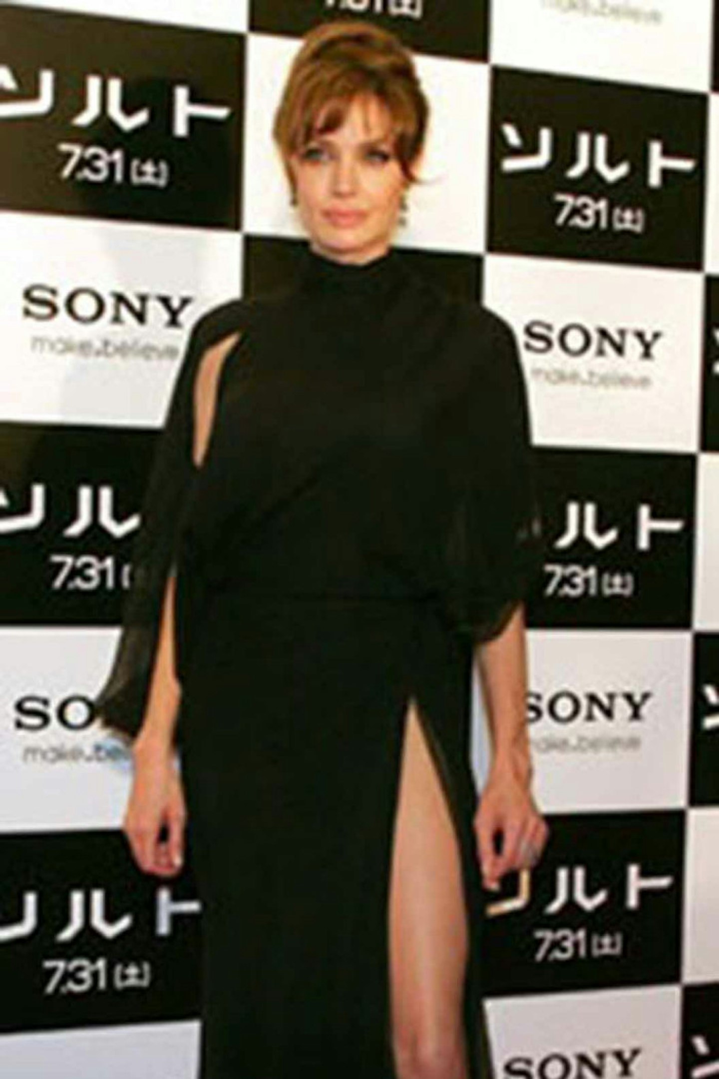 Angelina Jolie vintage versace style 2010 black split dress