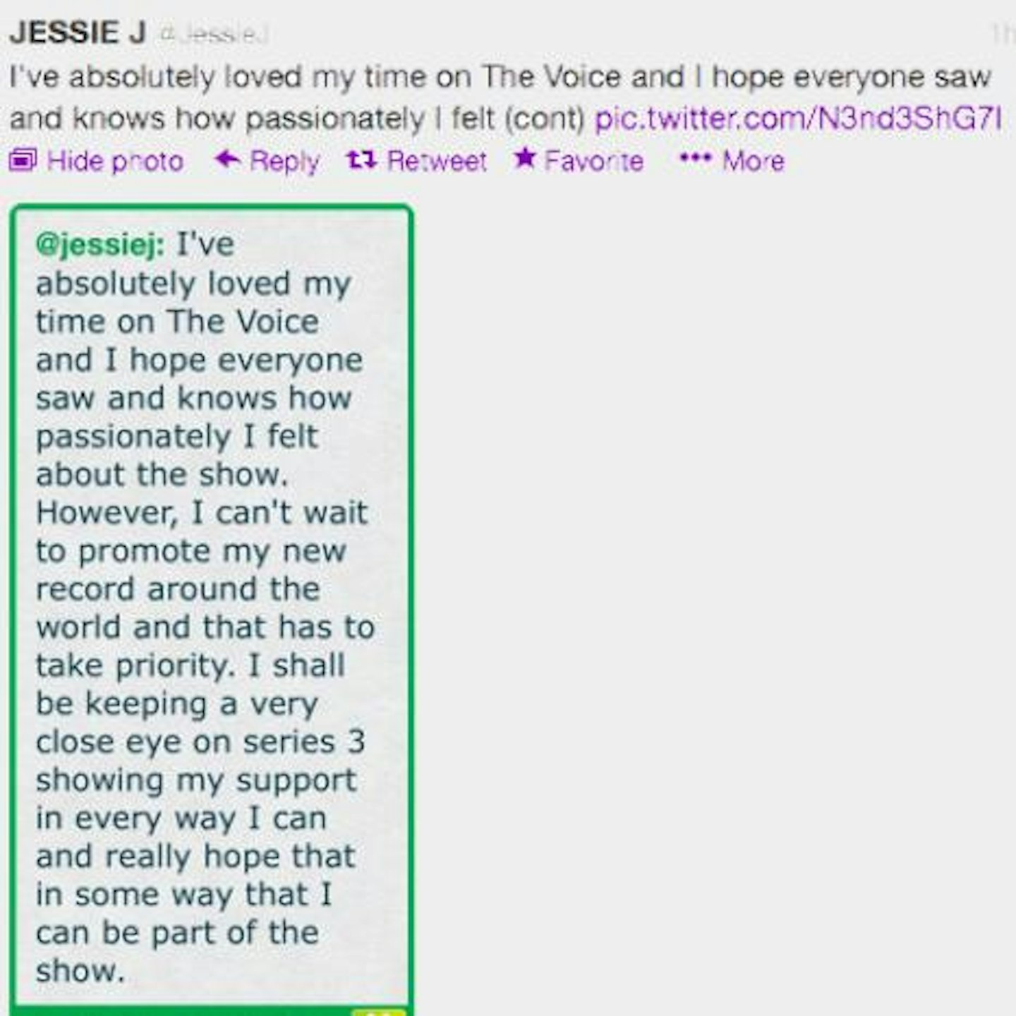 Jessie's tweet this morning