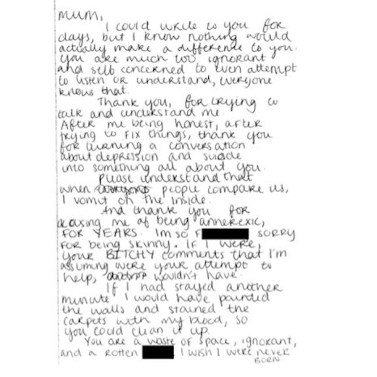Alex sent a shocking letter to her mum before her death