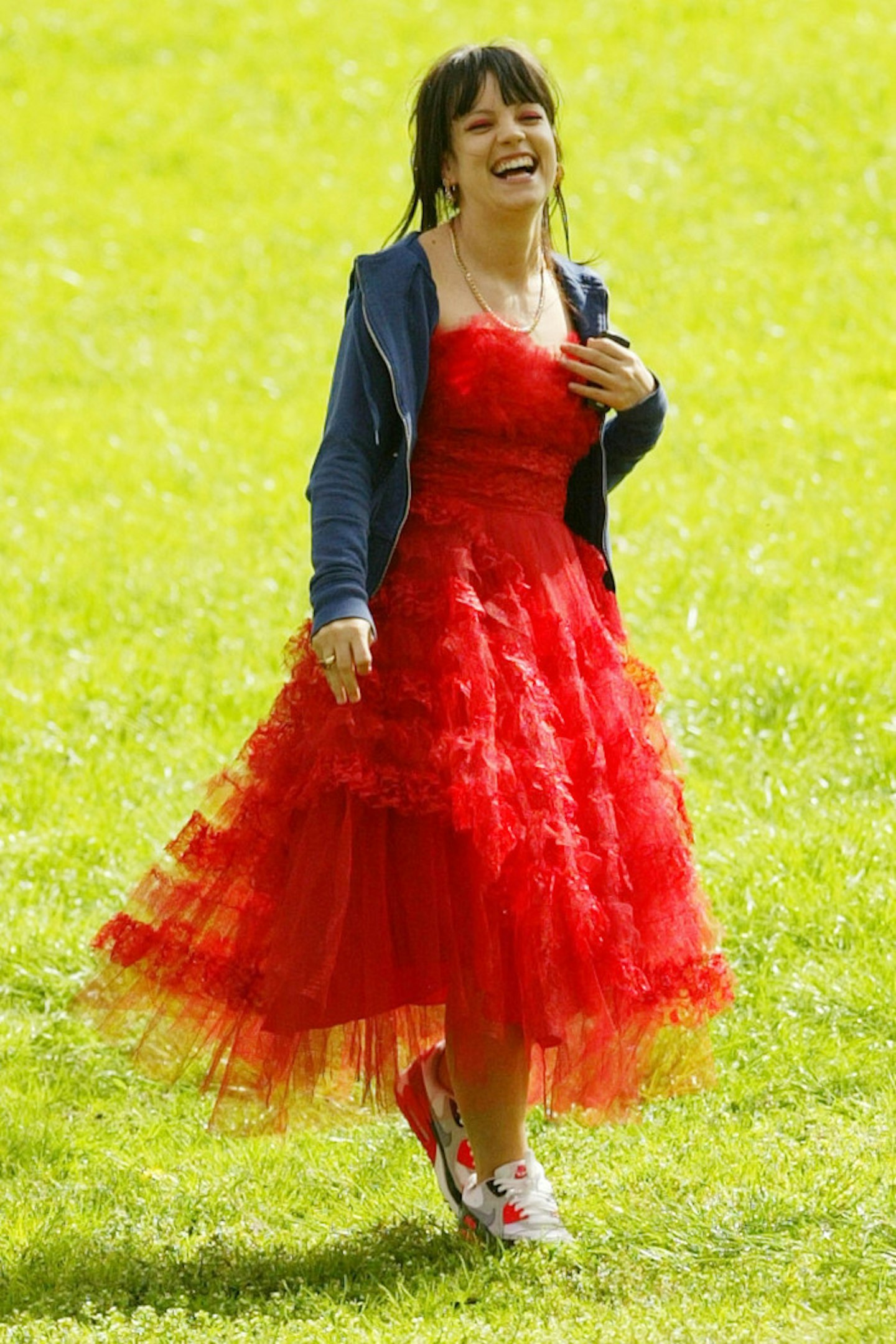 Lily Allen doing her typical prom dress and trainers look, 2005