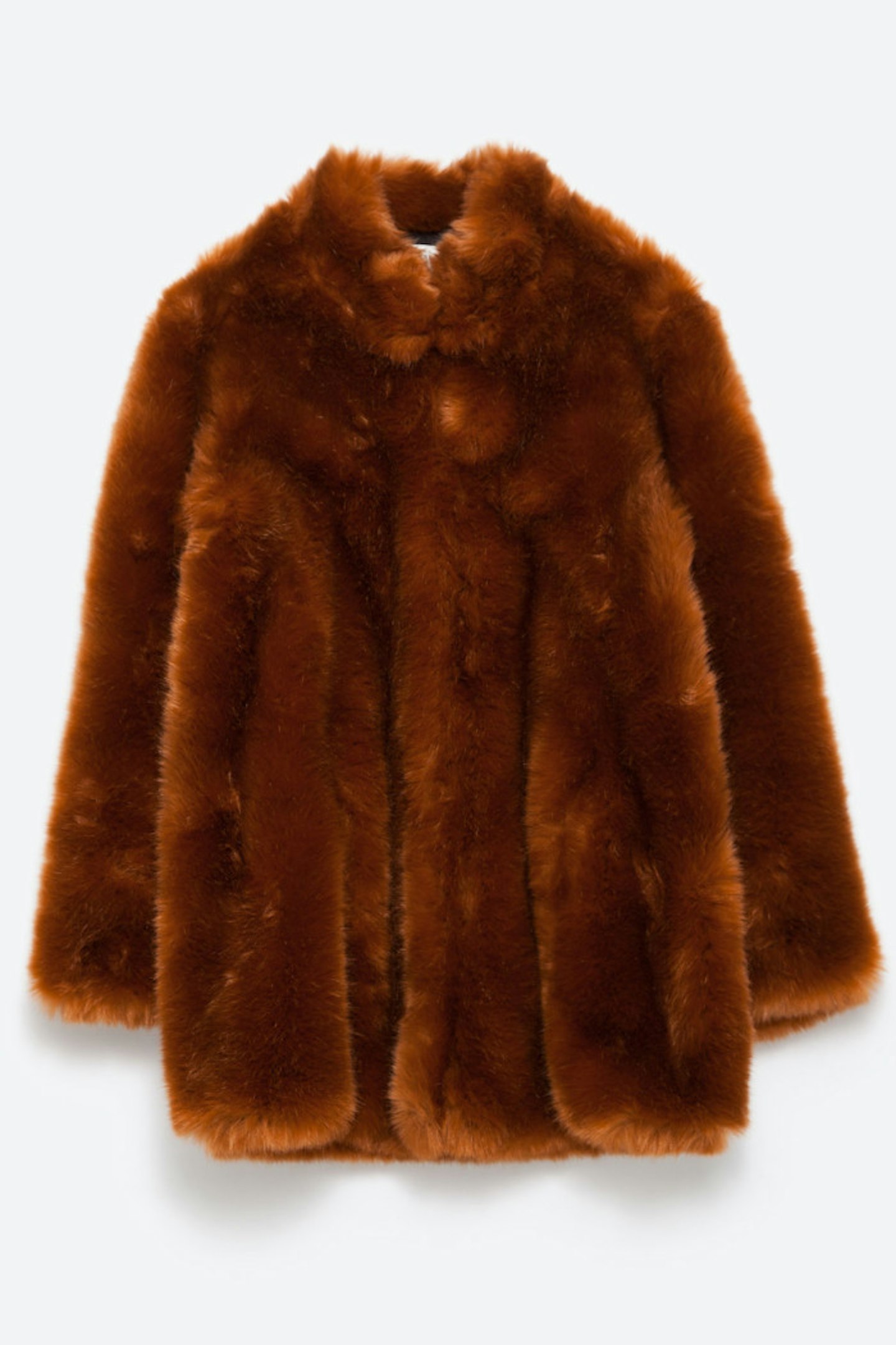 Zara Faux Fur Coat in Burnt Orange