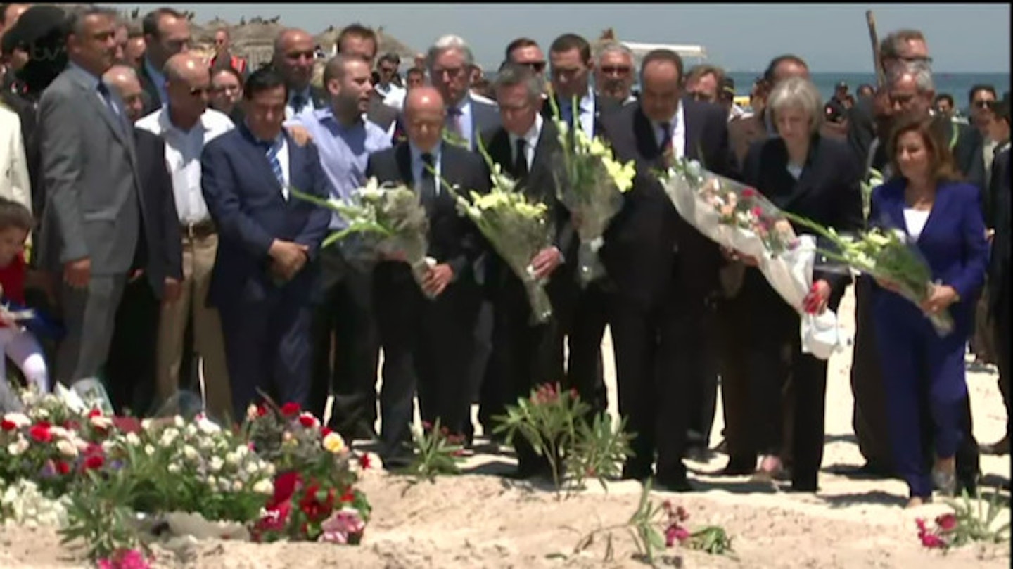 Theresa May holds press conference and lays flowers in Sousse, Tunisia,