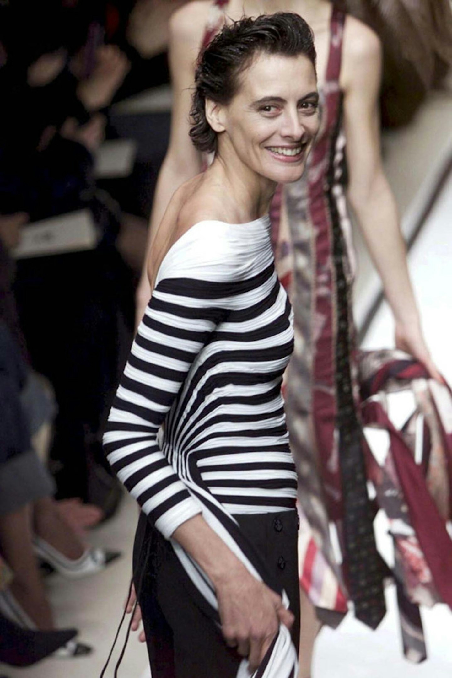 Ines de la Fressange looking fresh face and tres chic in another Breton, 2002.