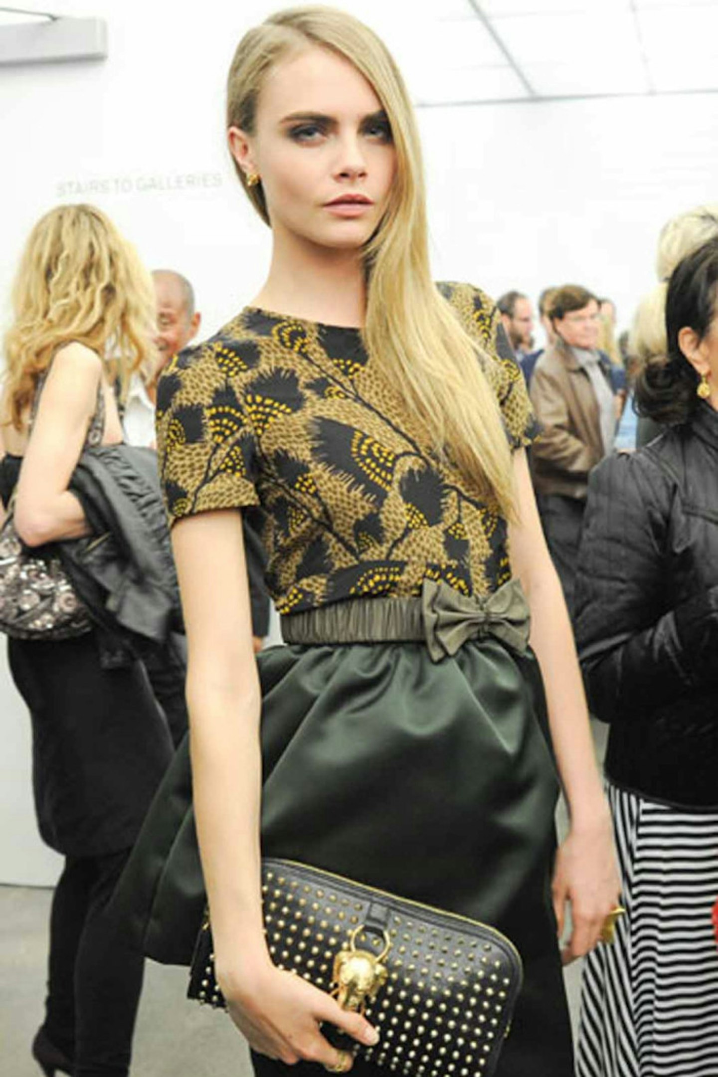Cara Delevingne style 2012 black and gold bow dress