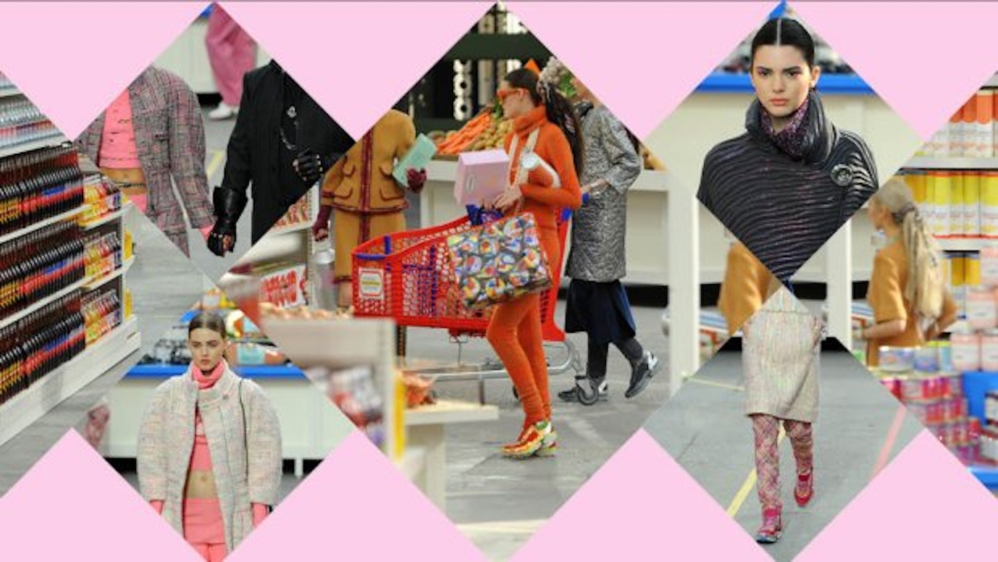 Rihanna and Cara Delevingne pushed around Chanel PFW 'supermarket' by Joan  Smalls