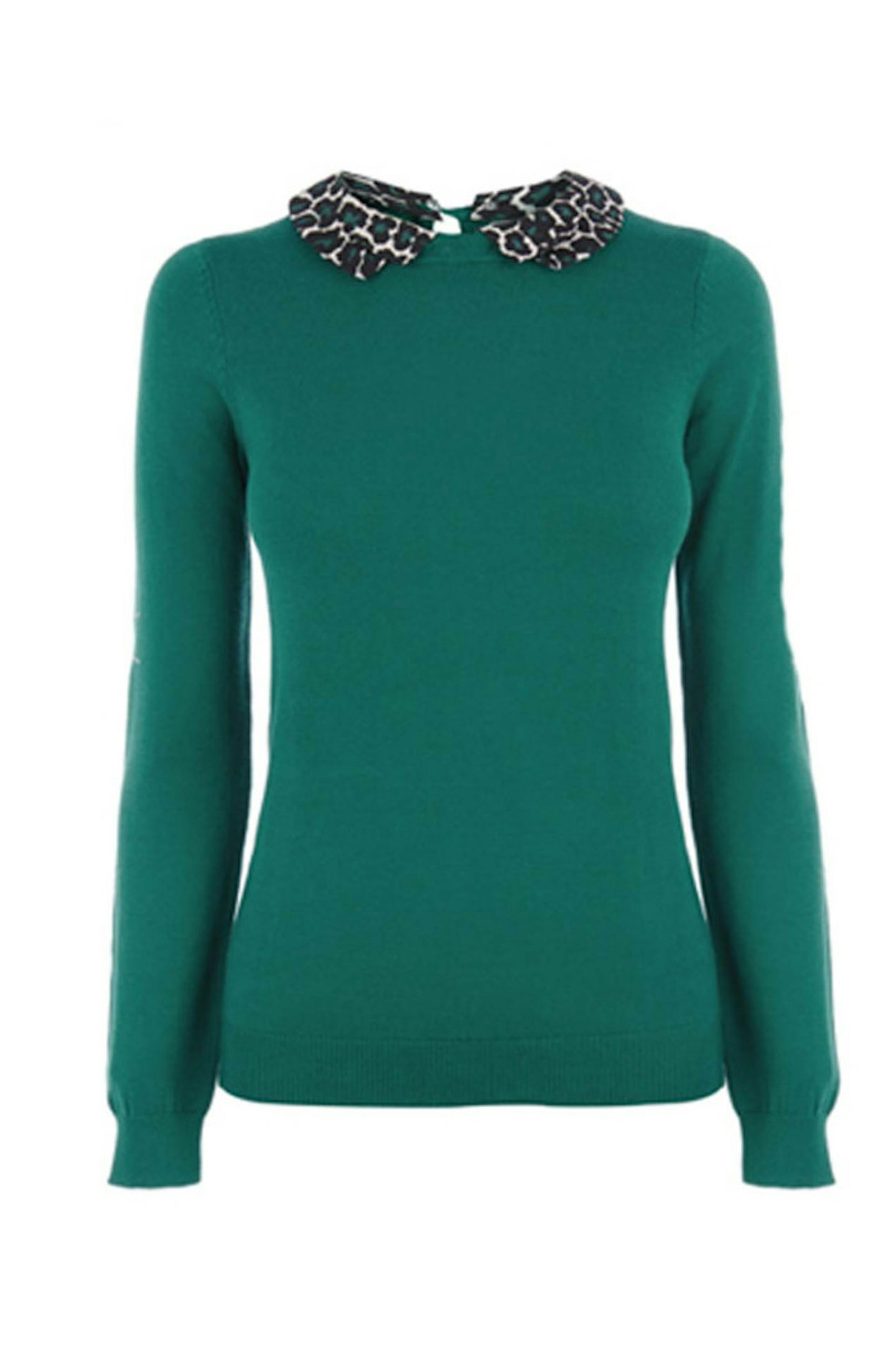 28. Green knit with leopard print collar, £38, Oasis