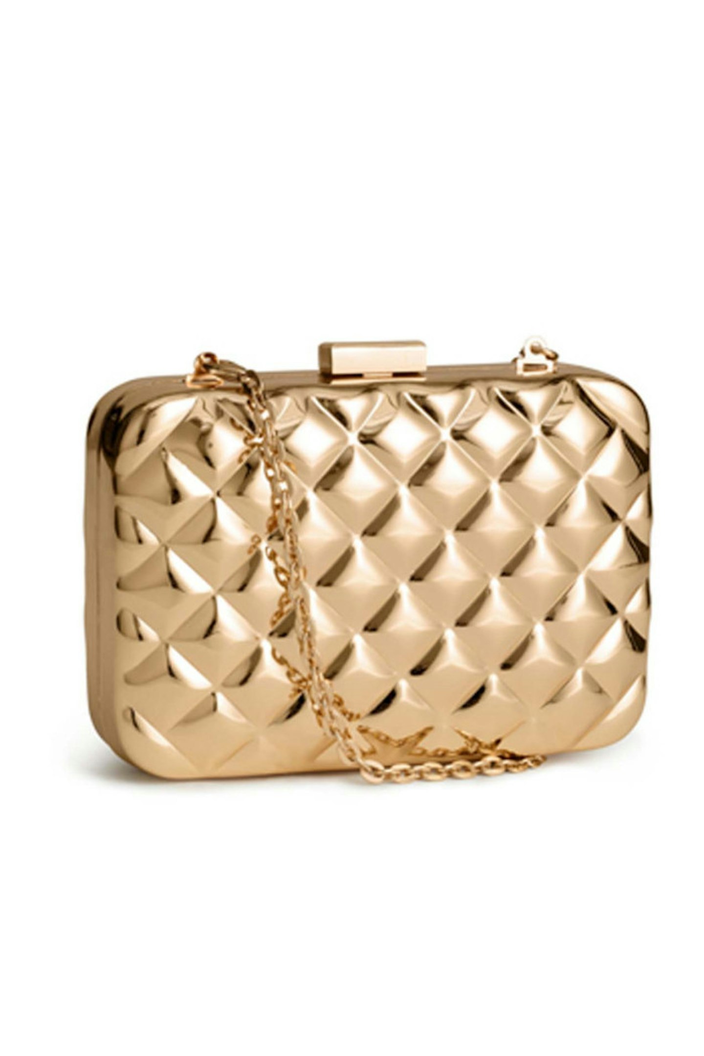 32. Gold embossed metal clutch, £14.99, H&M