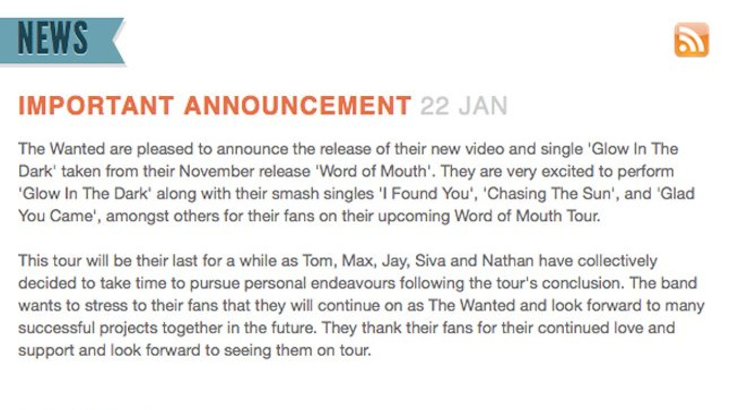 The full statement was posted on the band's official website