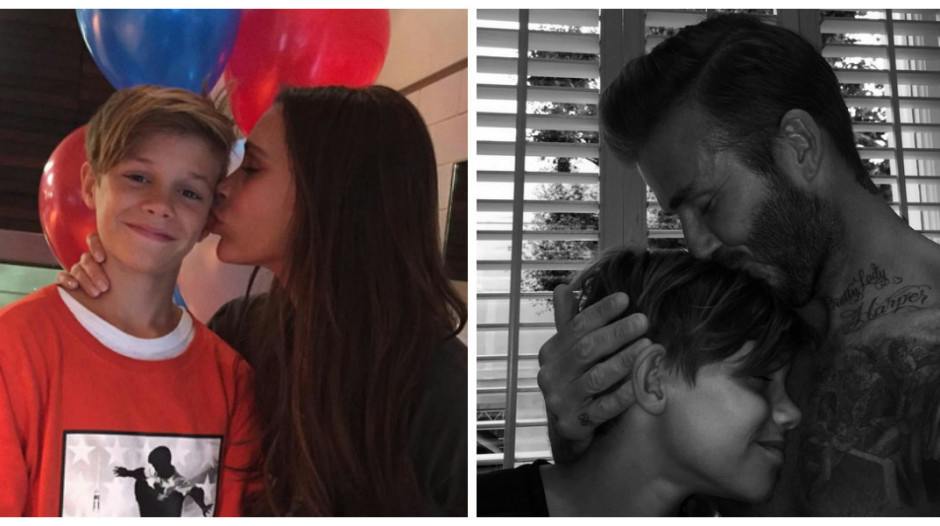David and Victoria Beckham plant kisses on Romeo to celebrate his 13th ...