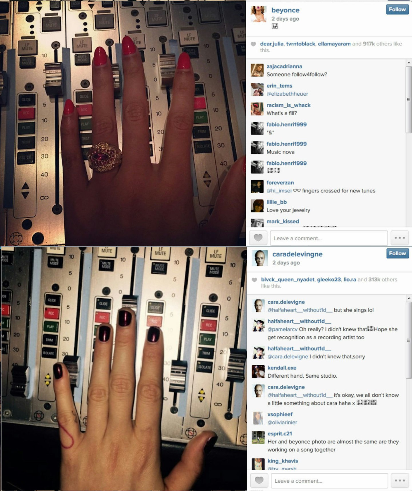Bey and Cara's identical Insty snaps