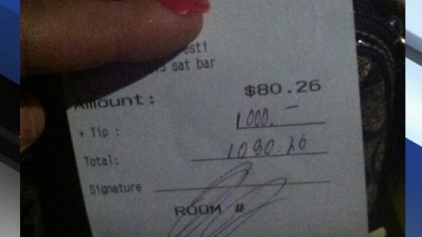 The bartender left a generous £1000 tip