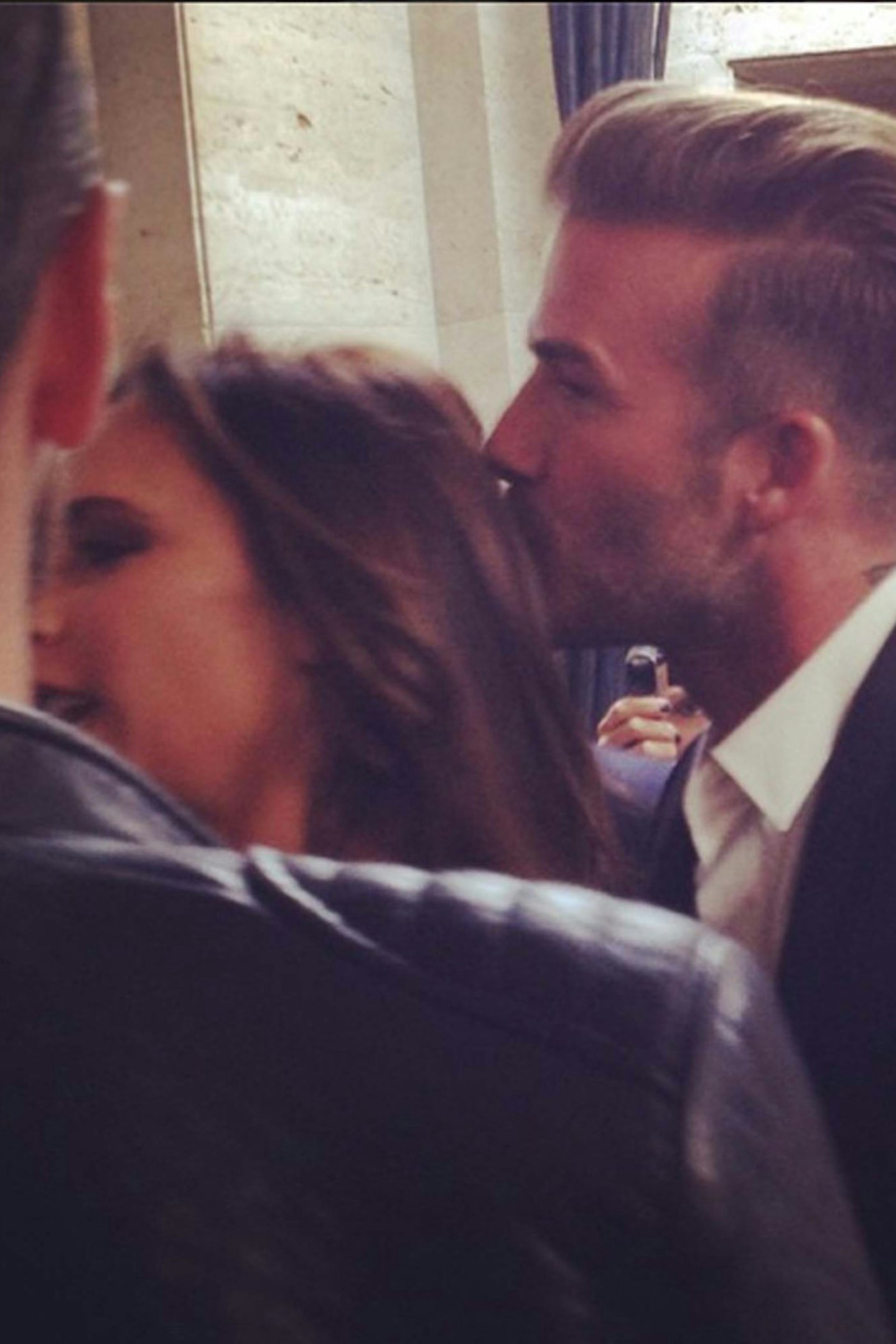 @grazia_live David giving his wife a congratulatory kiss post showu2764ufe0f @victoriabeckham #NYFW