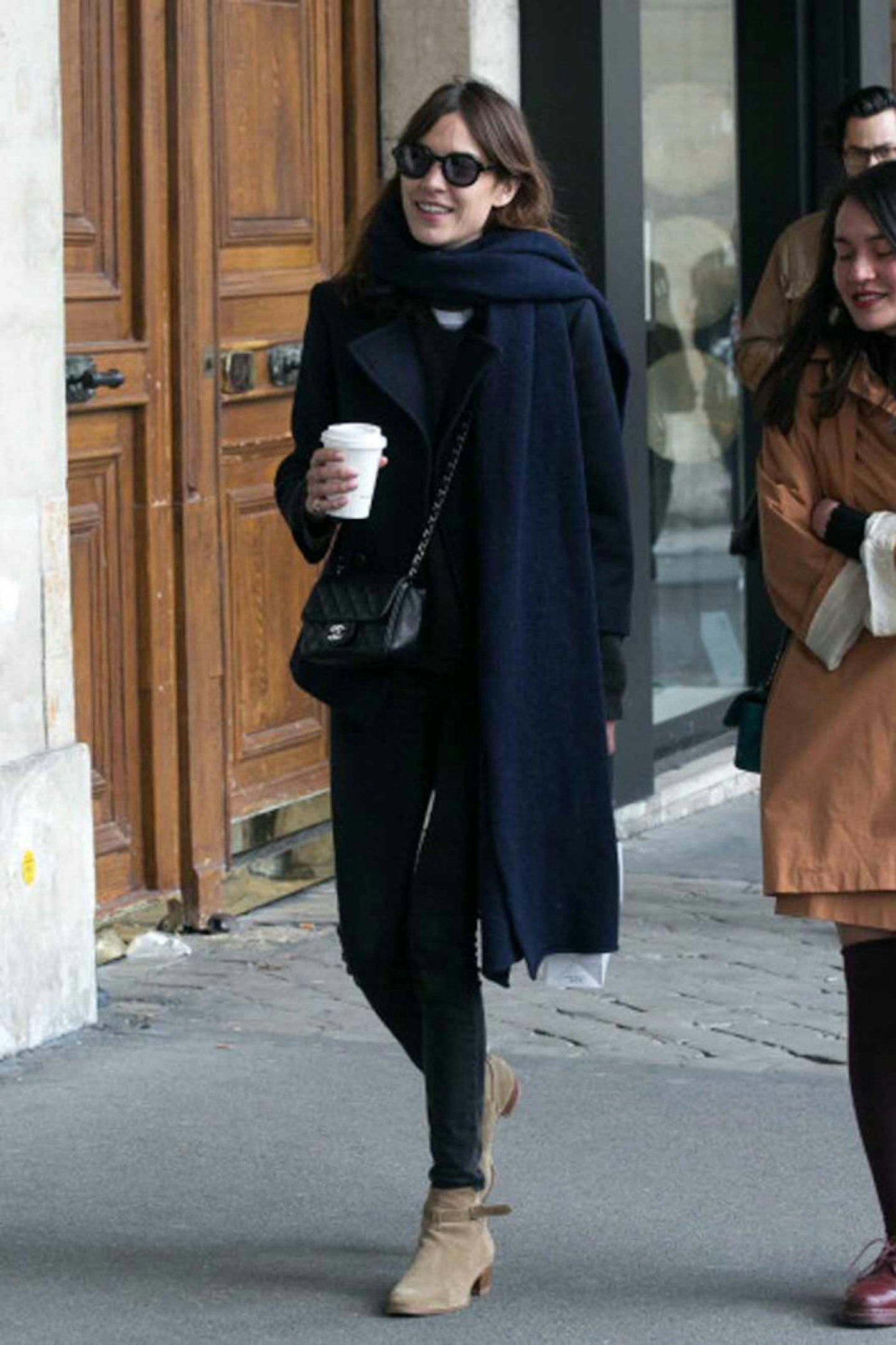 Alexa Chung style blue scarf ankle boots