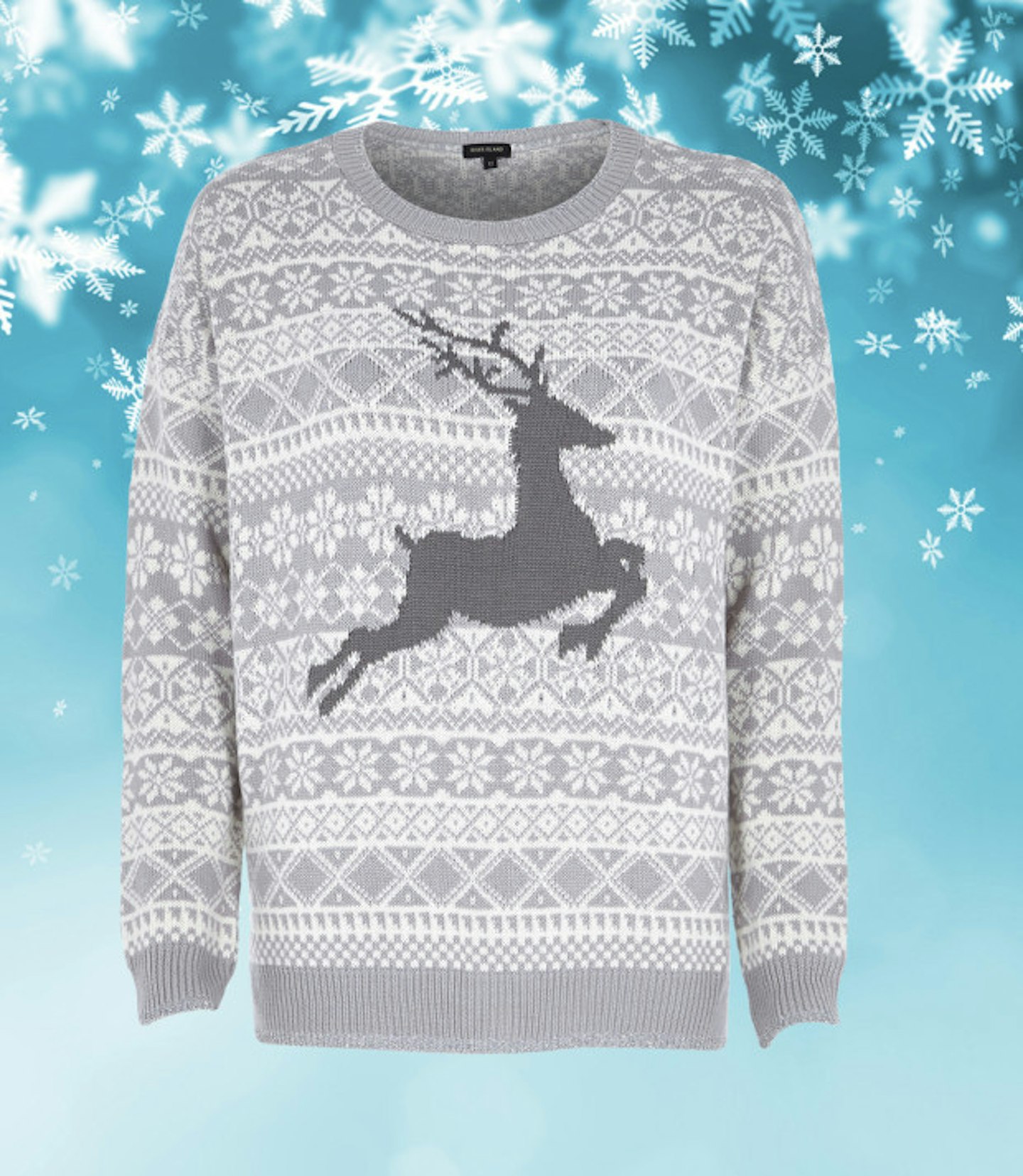 christmas-jumpers-river-island-grey-white-reindeer-fairisle