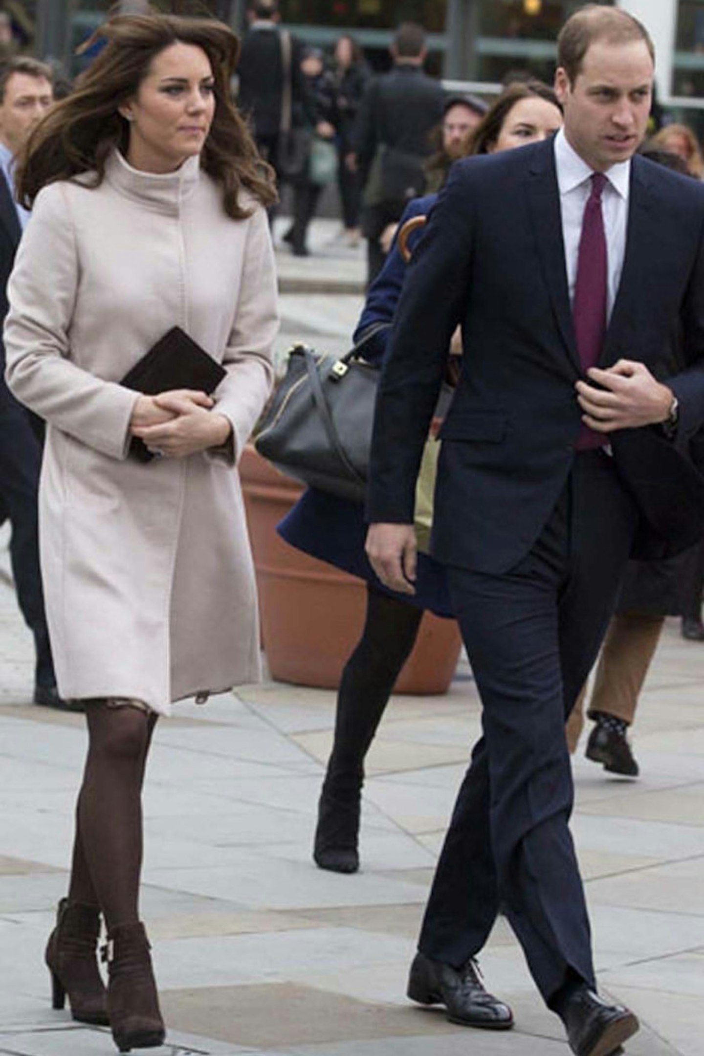 Kate Middleton wears MaxMara coat and brown Aquatalia boots, visit to Cambridge, 28 November 2012