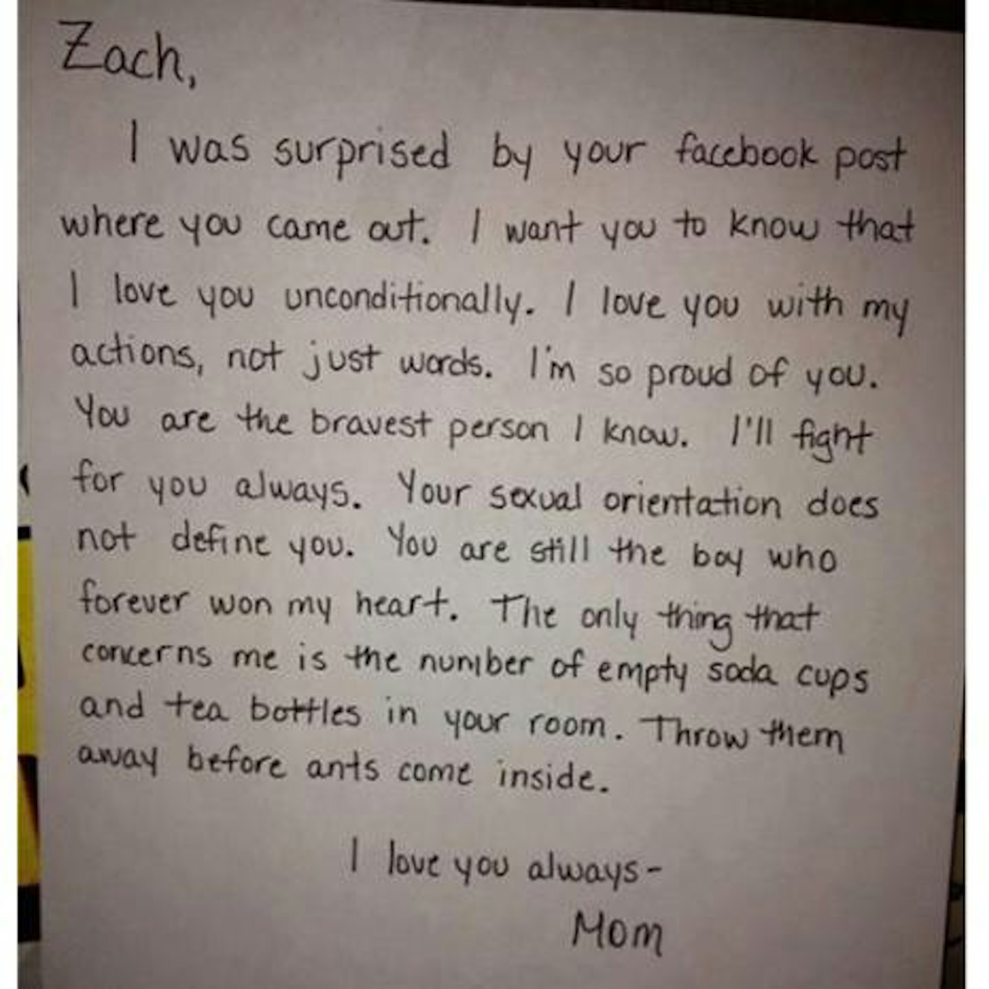 Michelle's letter to son Zach