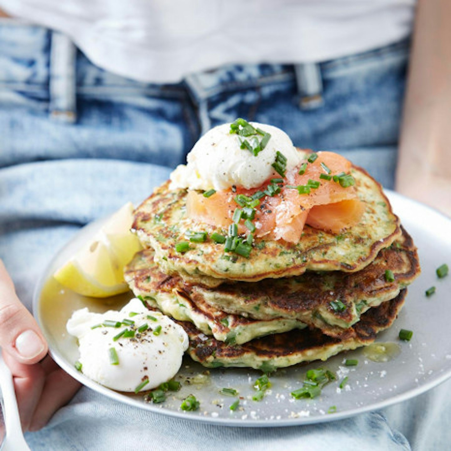 Chive, Kale + Parmesan Pancakes with Poachies