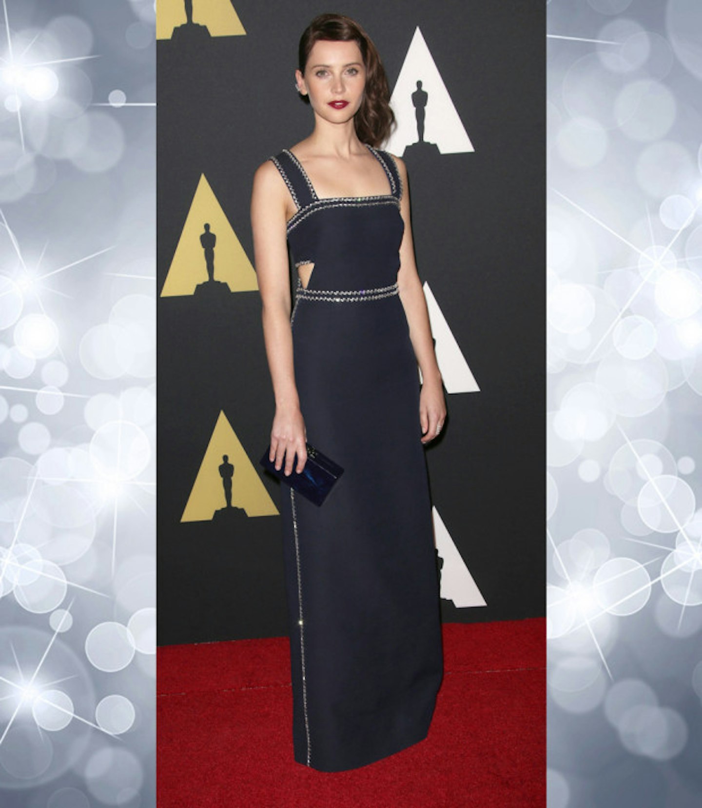 felicity-jones-best-outfits-navy-jewelled-cut-out-dress