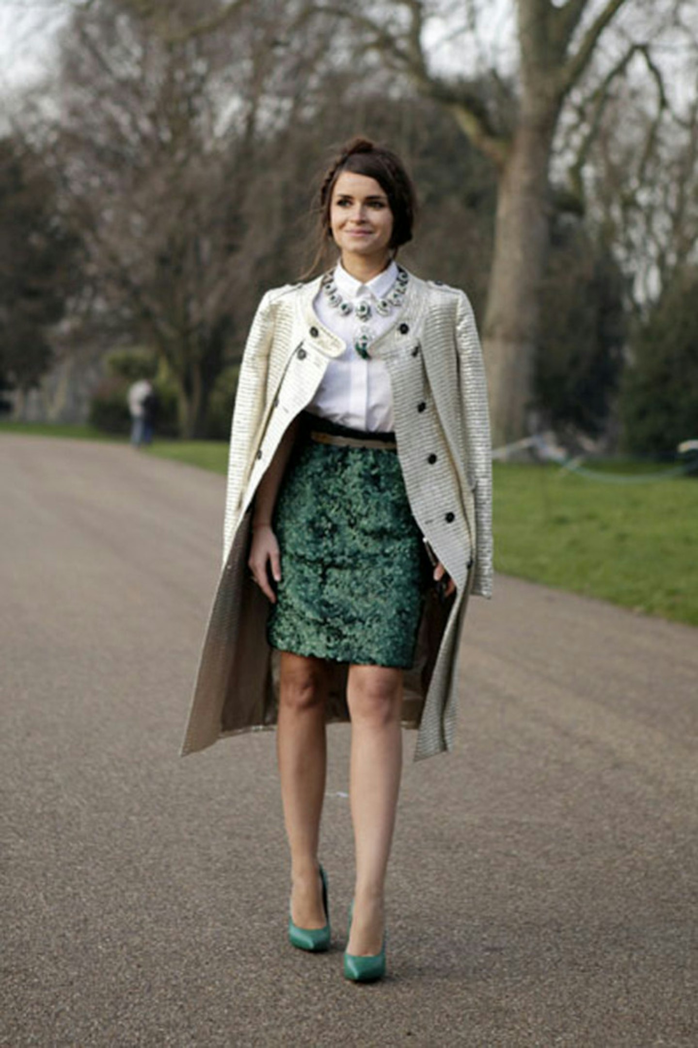Miroslava Duma on her way to the Burberry Prorsum show