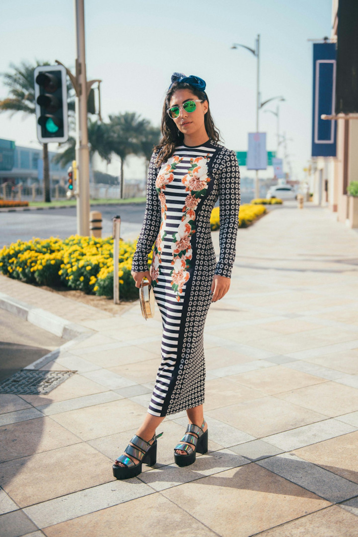Our Alya Mooro rocking dress from Mother of Pearl on a shoot with S*uce Boutique in Dubai