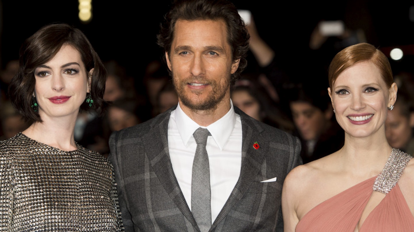 Anne with Interstellar co-stars Matthew McConaughey and Jessica Chastain