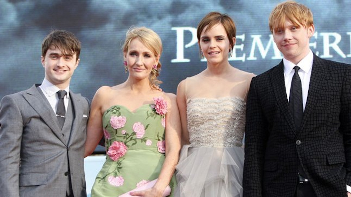 The writer with the main Harry Potter cast.
