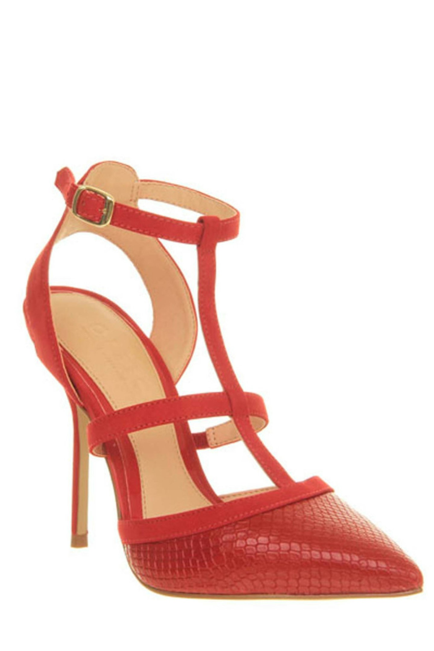 10. Jewel T Bar Point Red Leather Heel