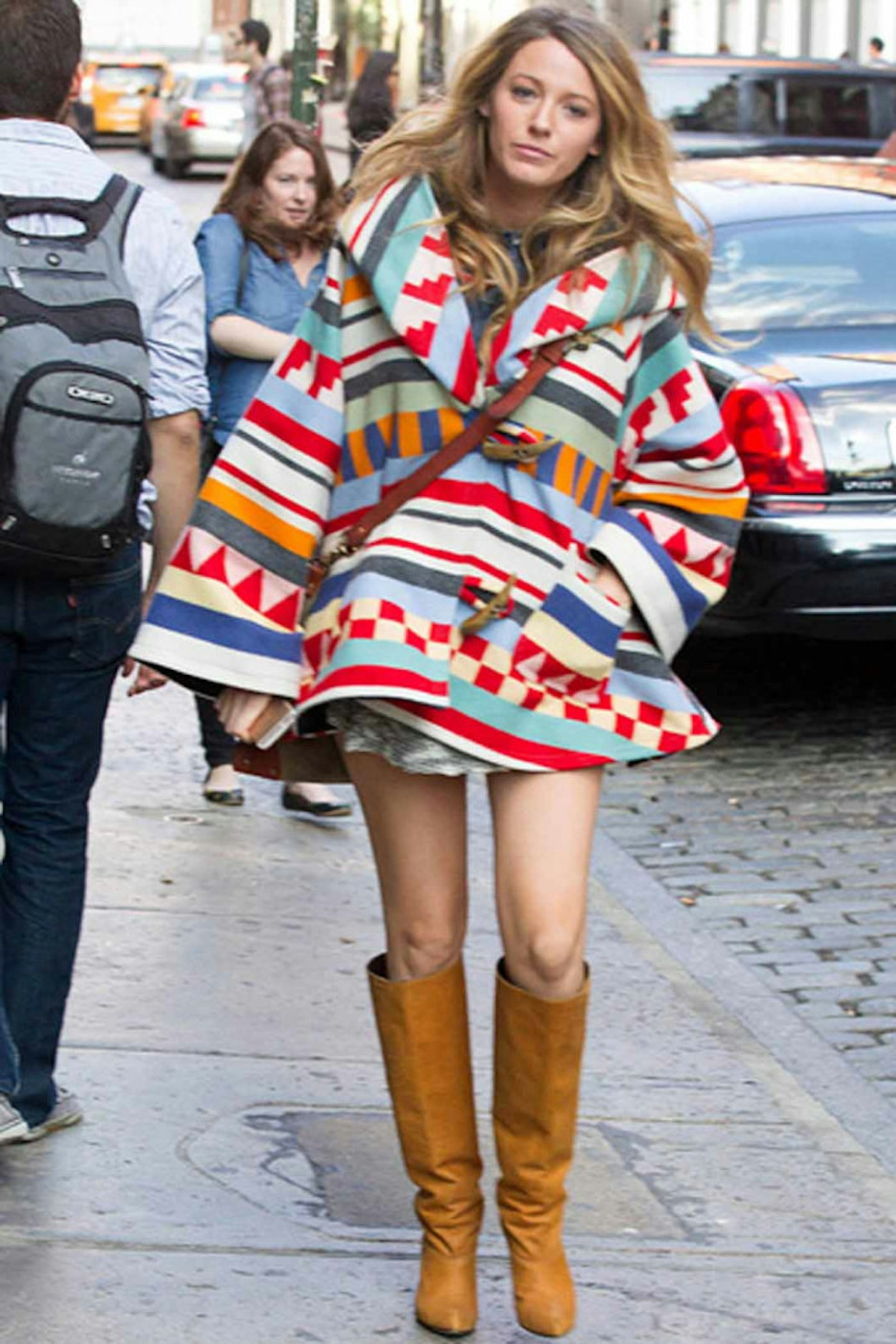 Blake Lively style 2014 new york boots colourful coat