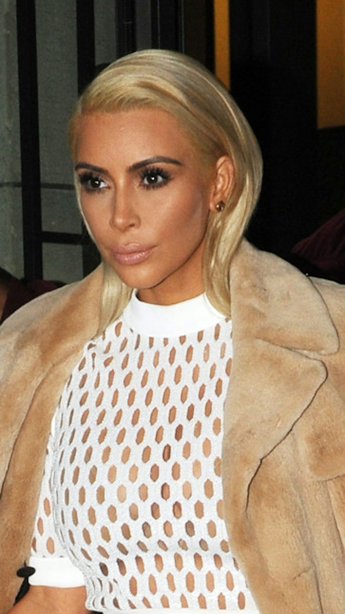 Kim in Paris with her newly bleached locks