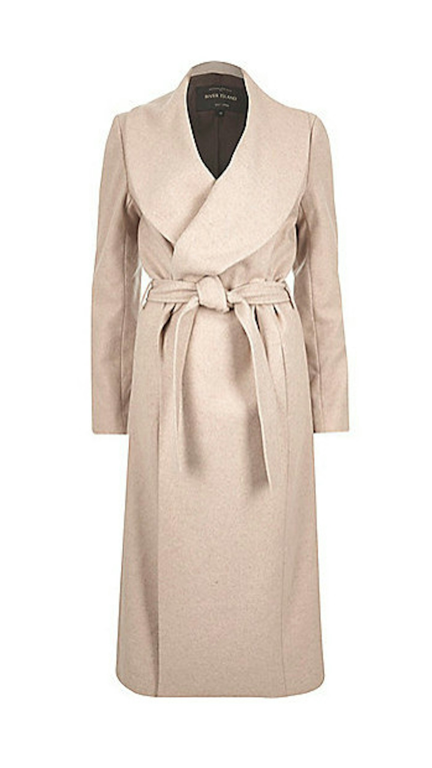 Beige wool-blend belted wrap winter coat, £120