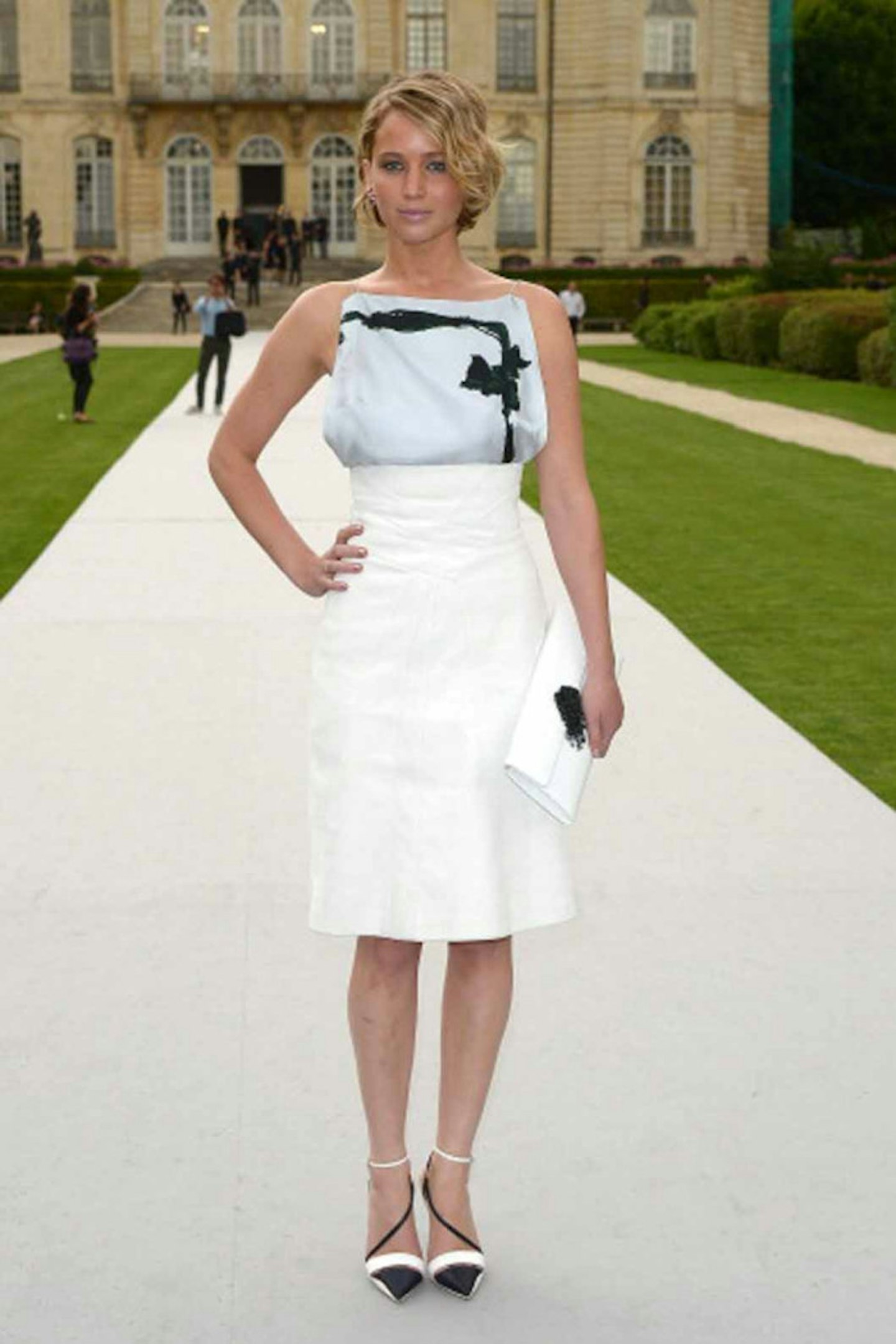 Jennifer Lawrence style christian dior show white dress