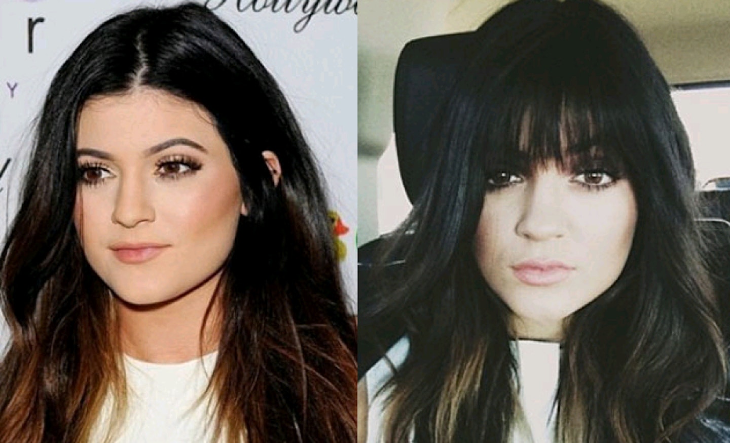 Kylie with and without her fringe