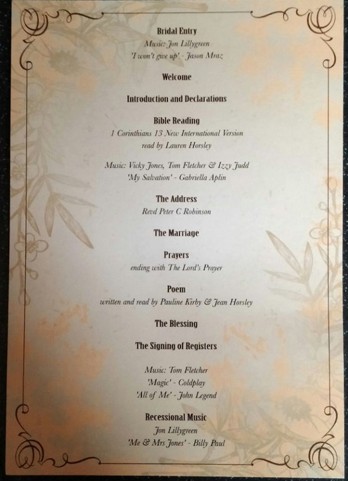Danny Jones, McFly wedding itinerary