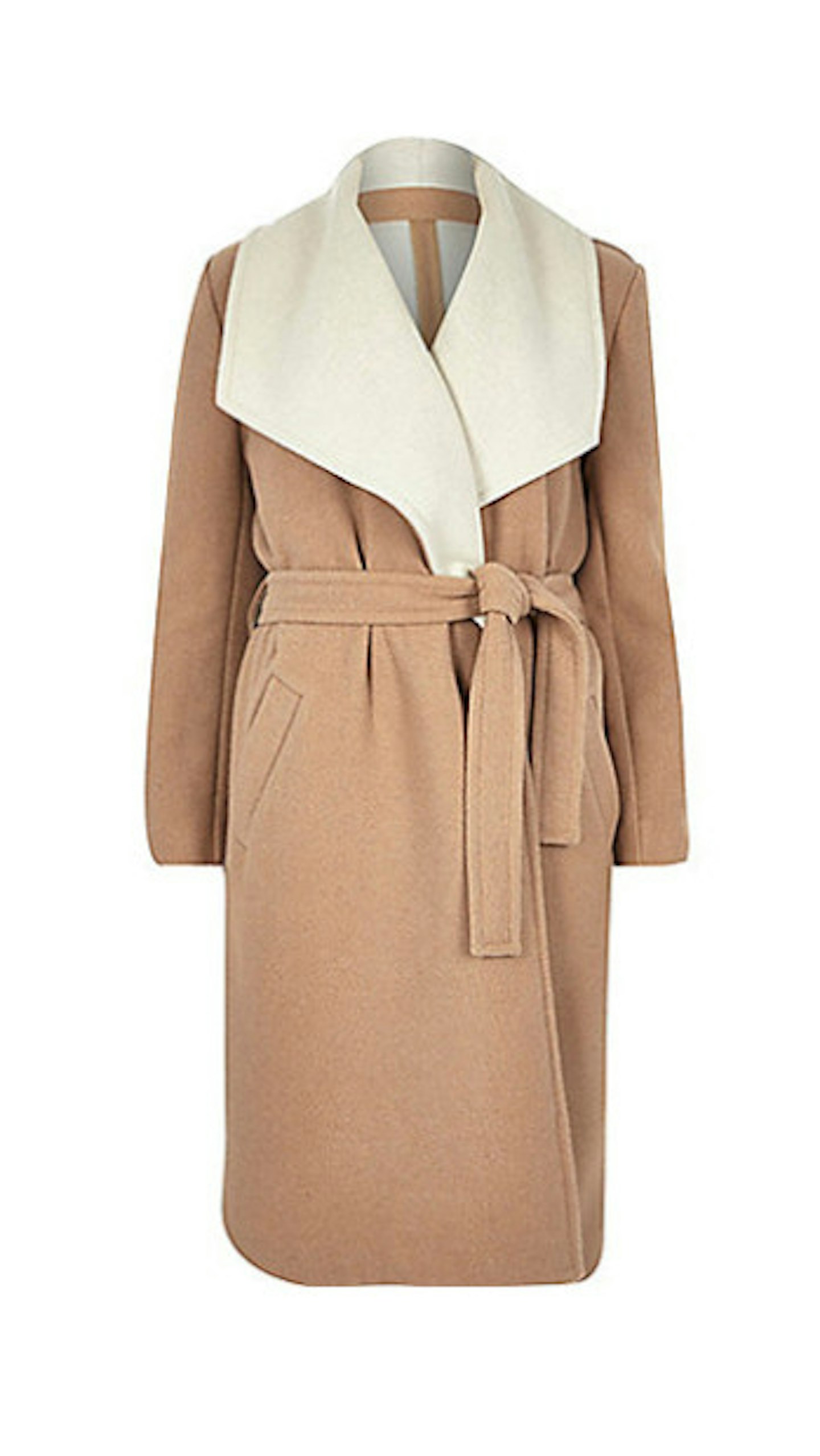 Camel wool-blend belted wrap winter coat, £85