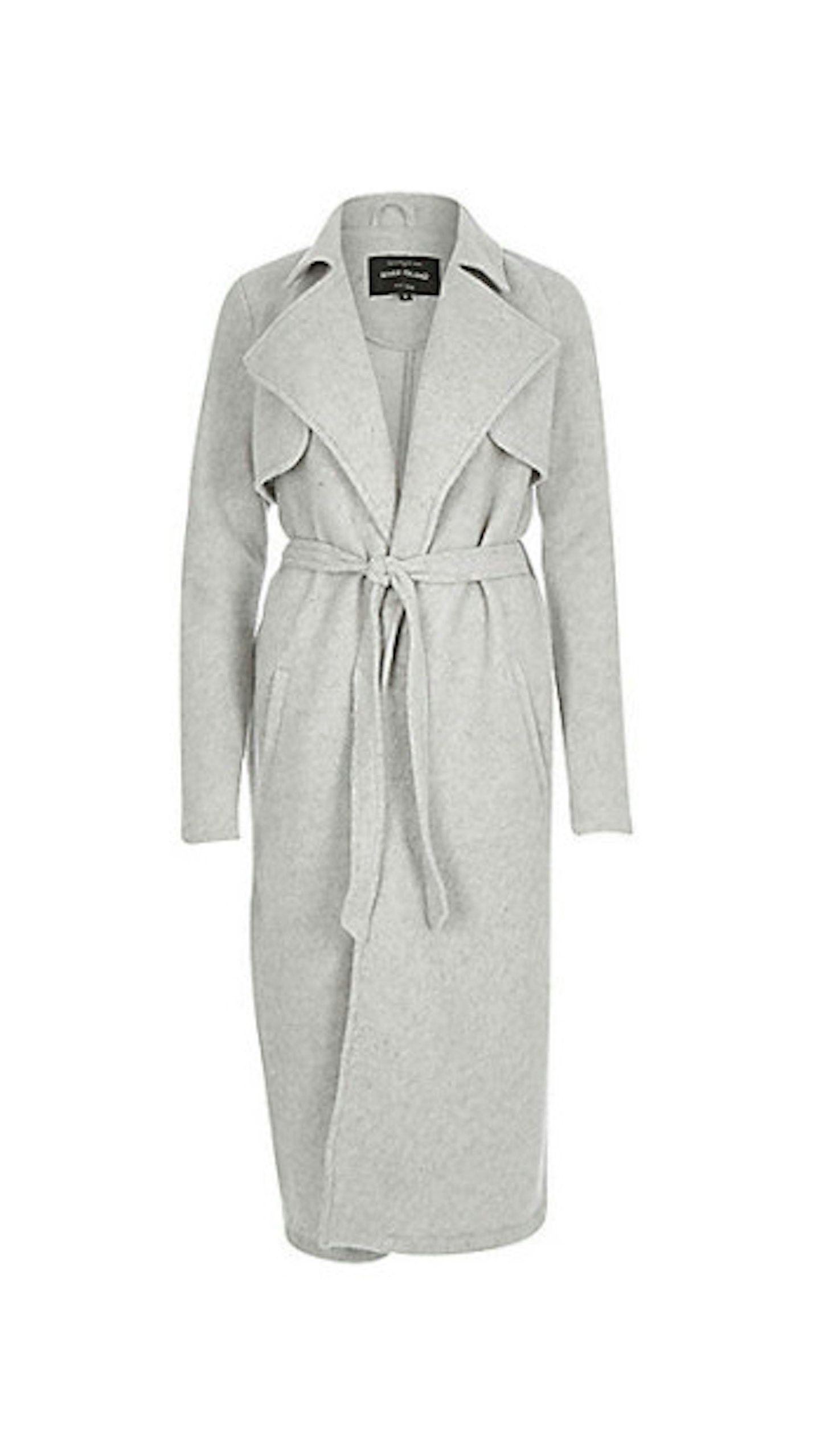 Light grey longline trench coat, £75