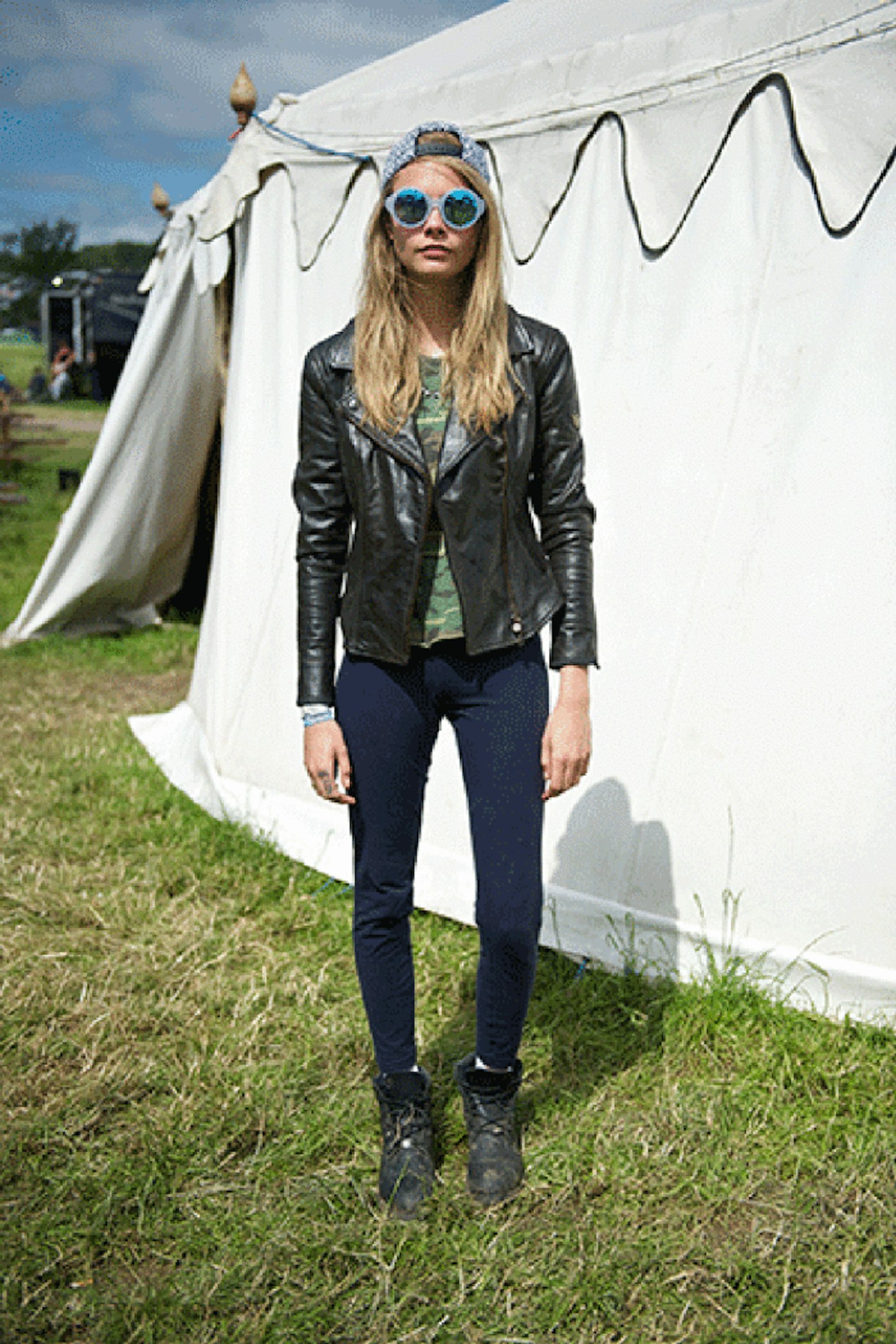 Cara Delevingne style matchless leather jacket le specs sunglasses