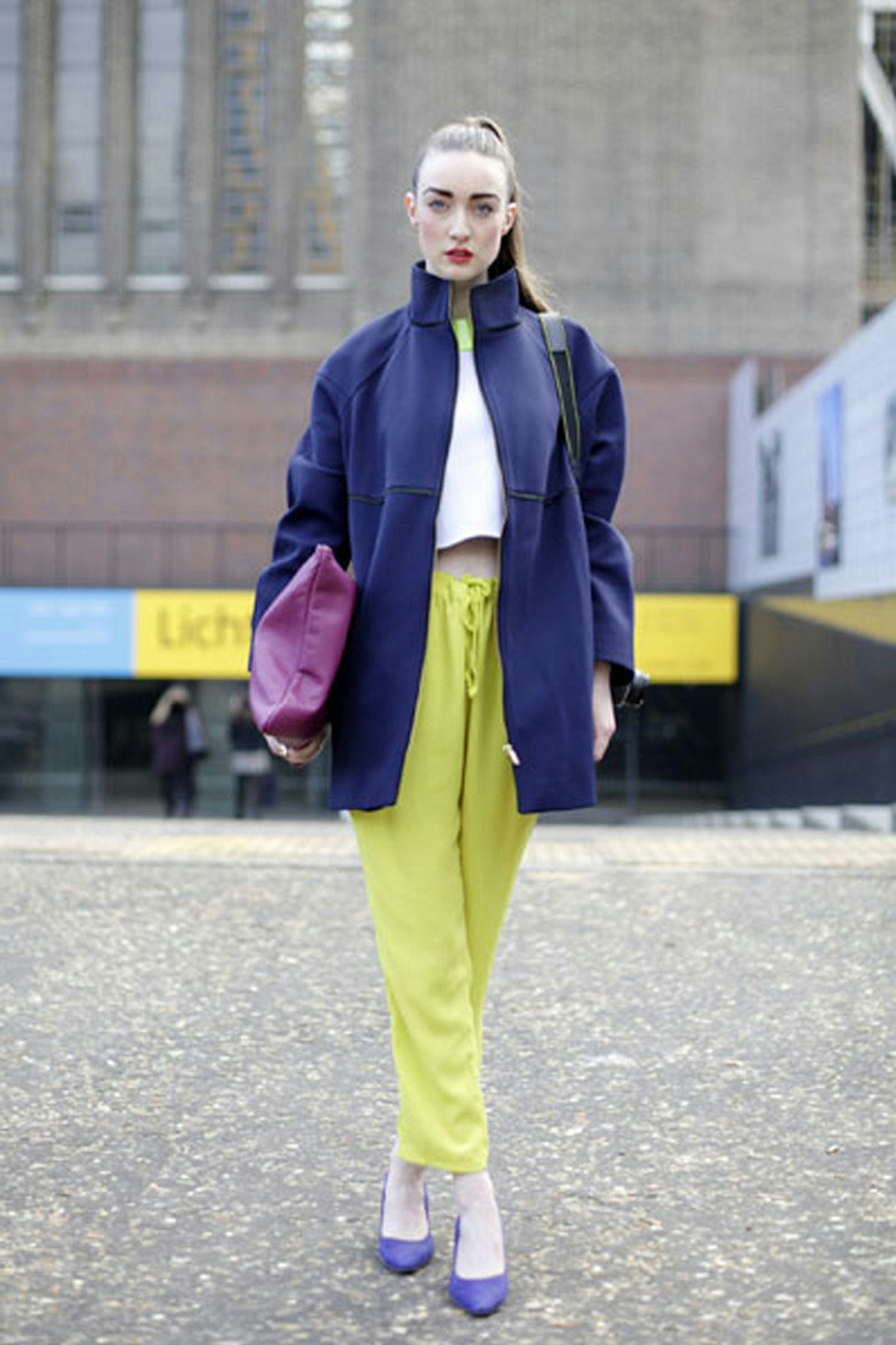 Caitlin Curinne working her high street favourites in a coat from Asos, Topshop top and H&M trousers and shoes